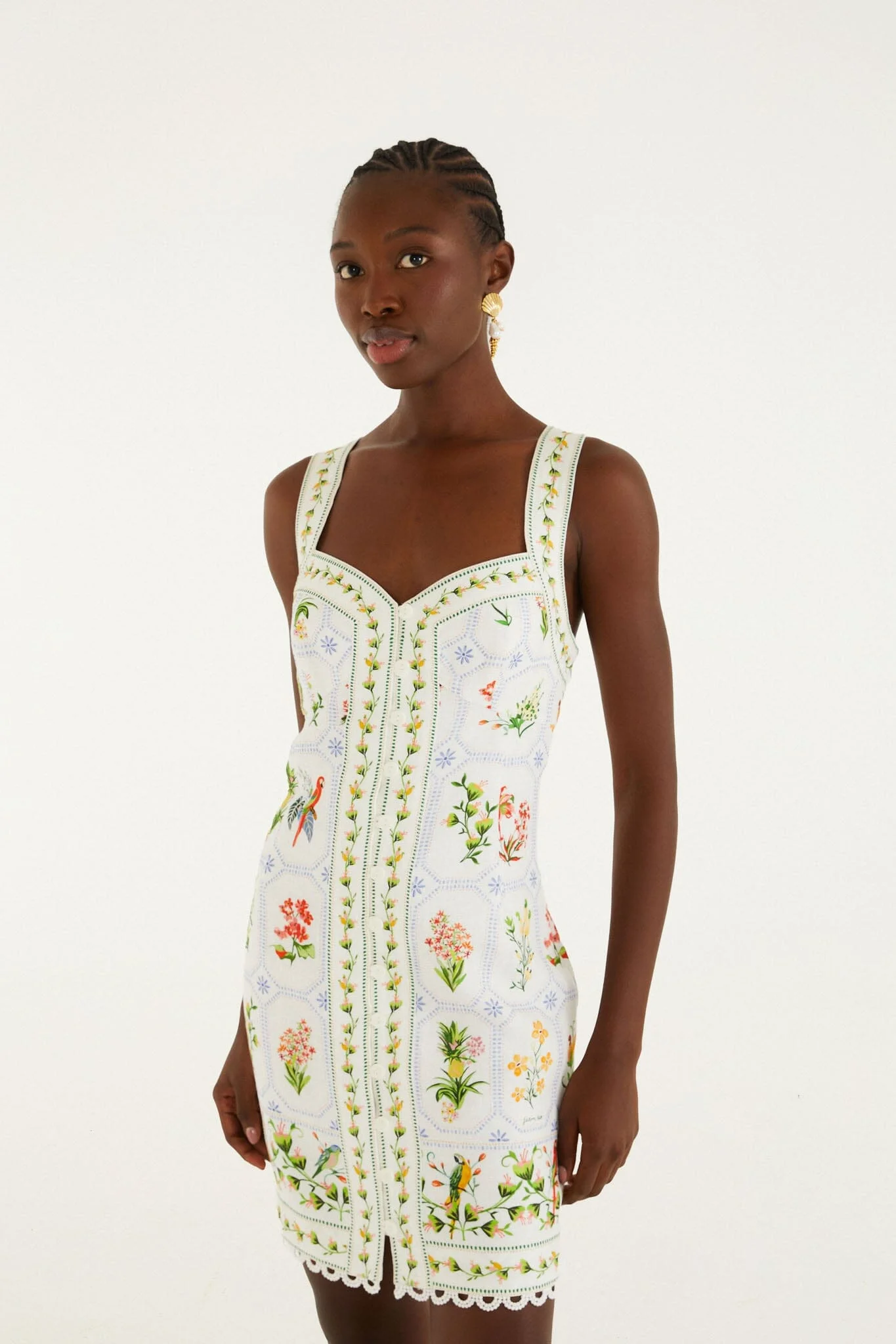 Tropical Porcelain Off-White Mini Dress - 1