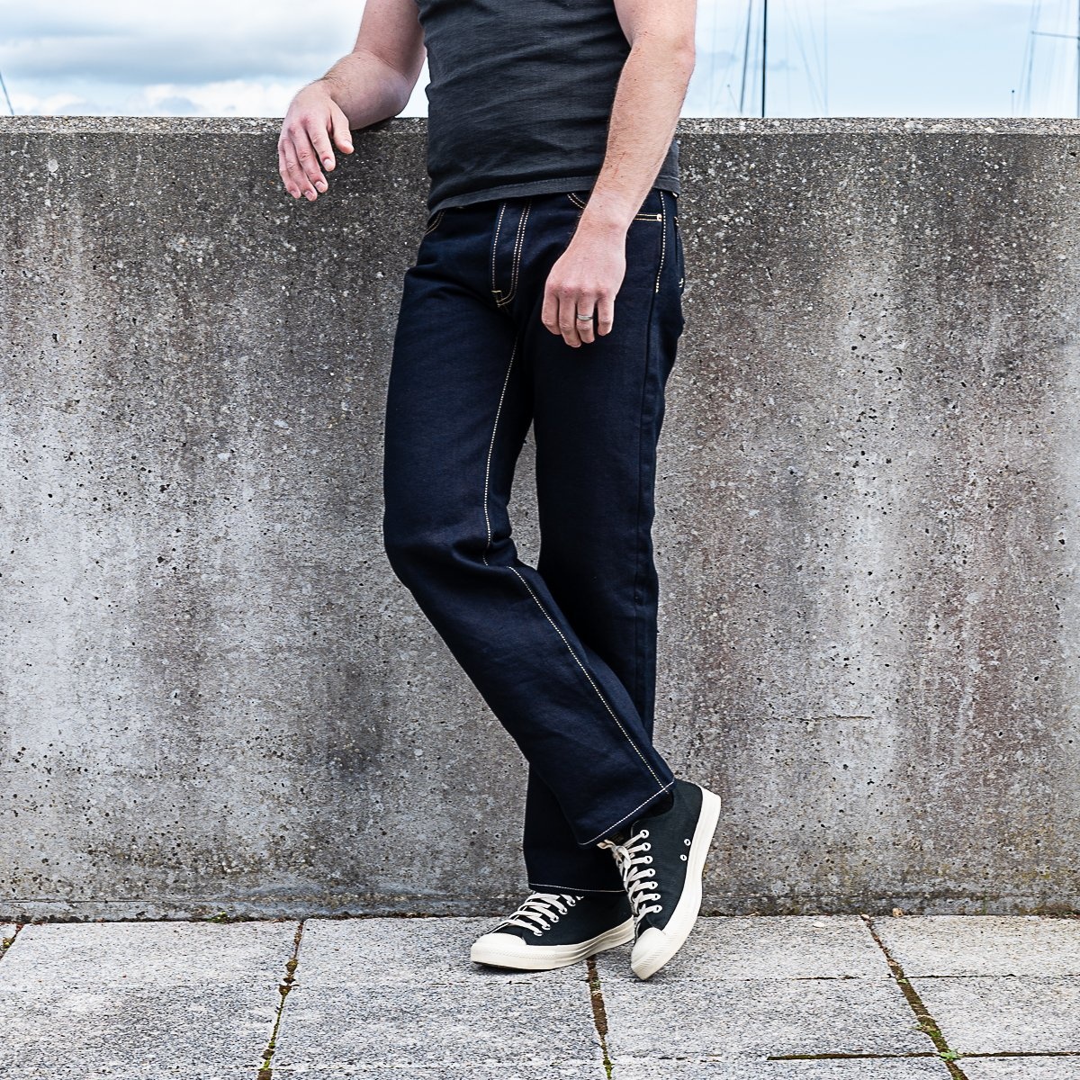 IH-634S-21ib 21oz Selvedge Denim Straight Cut Jeans - Indigo/Black - 4