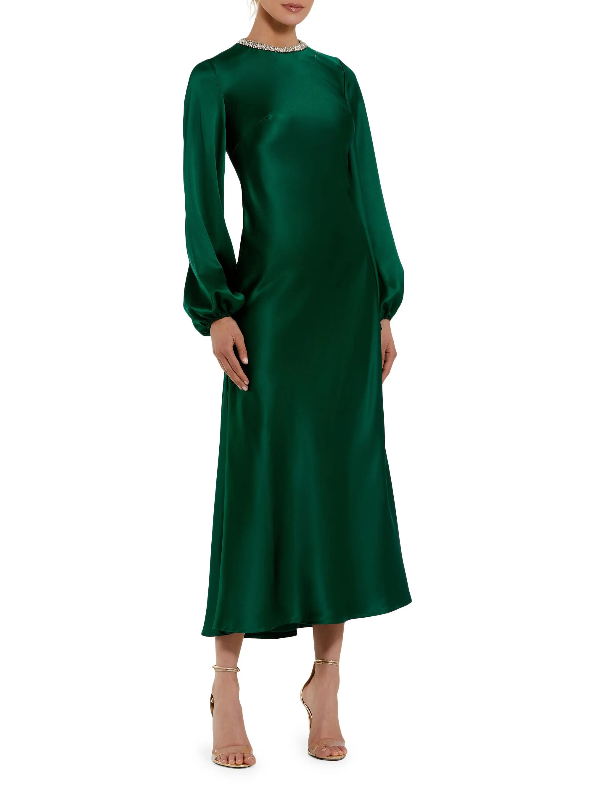 Women's Ieena Bias-Cut Satin Midi-Dress - Emerald - 1