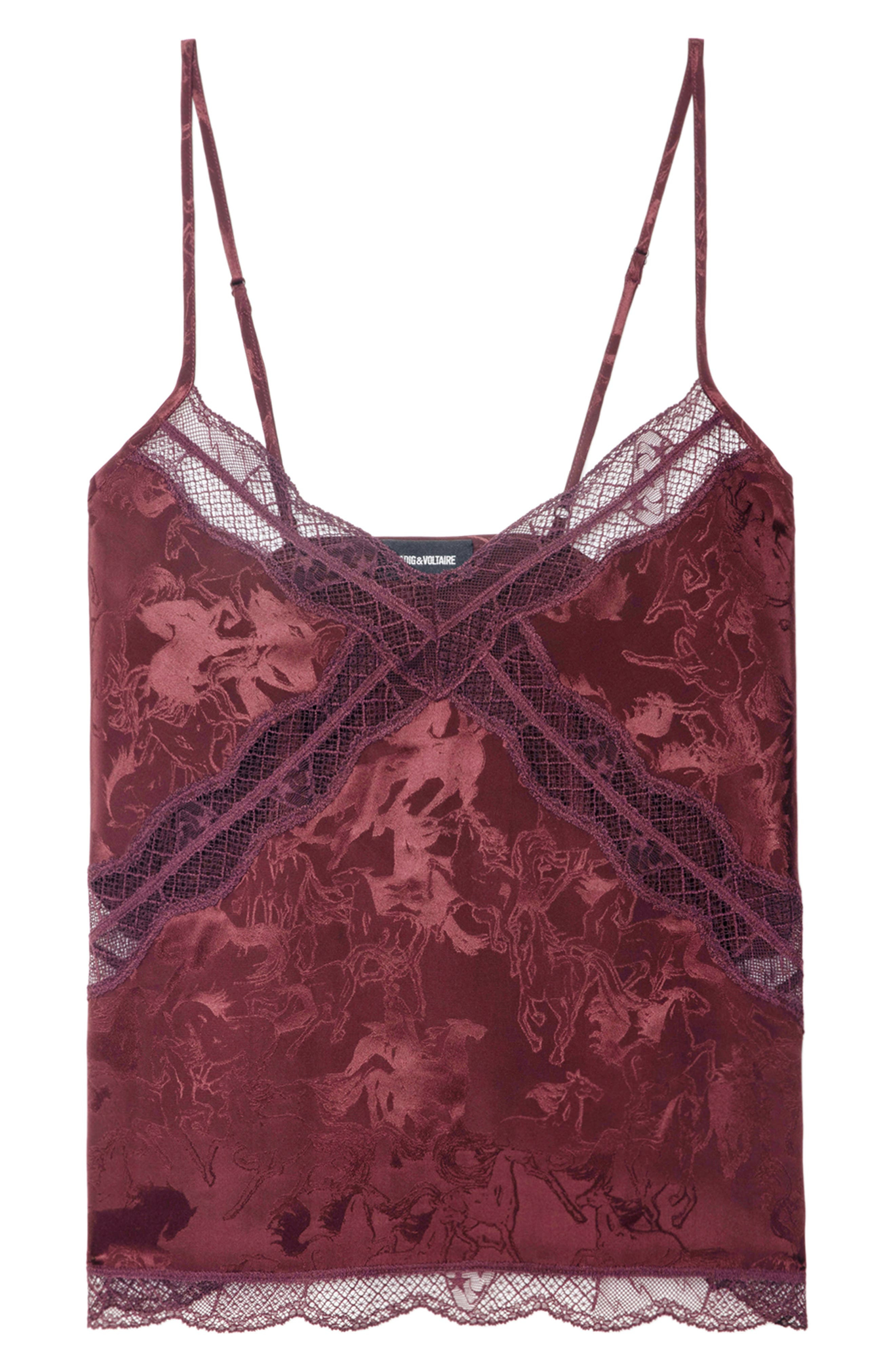 Zadig & Voltaire Cishi Silk Jacquard Camisole in Burgundy at Nordstrom - 4