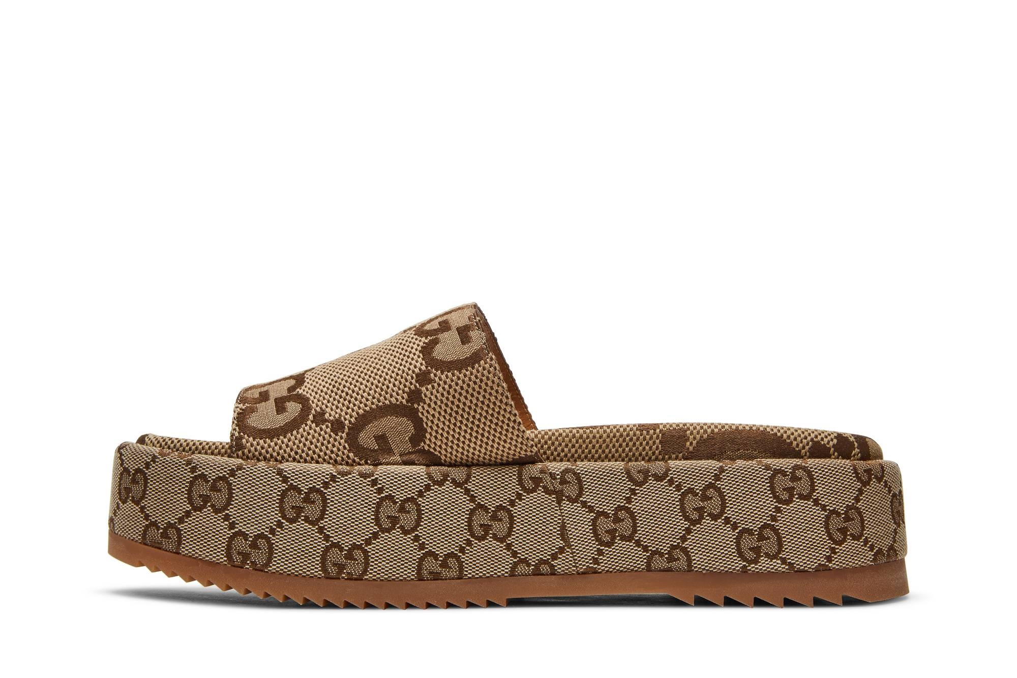 Gucci Wmns GG Lame Platform Slide Sandal 'Camel Monogram' - 3