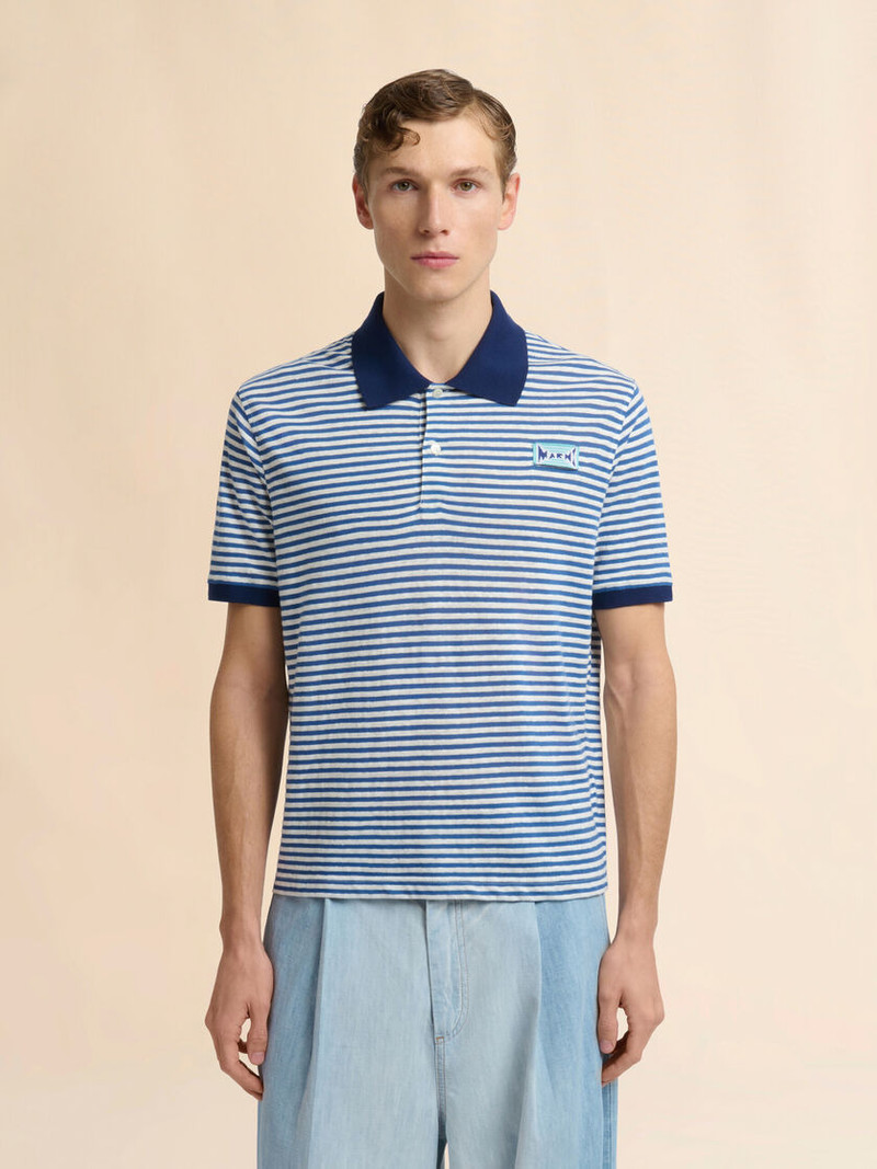 Marni BLUE STRIPED LINEN BLEND POLO SHIRT outlook