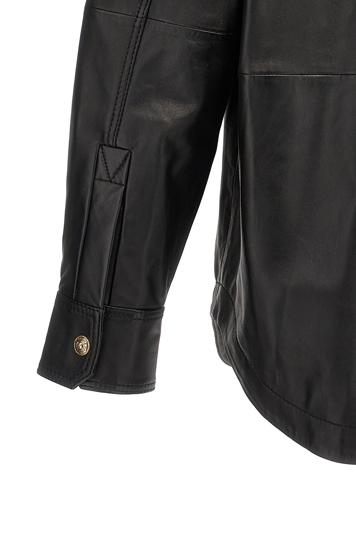 Logo button leather jacket - 5