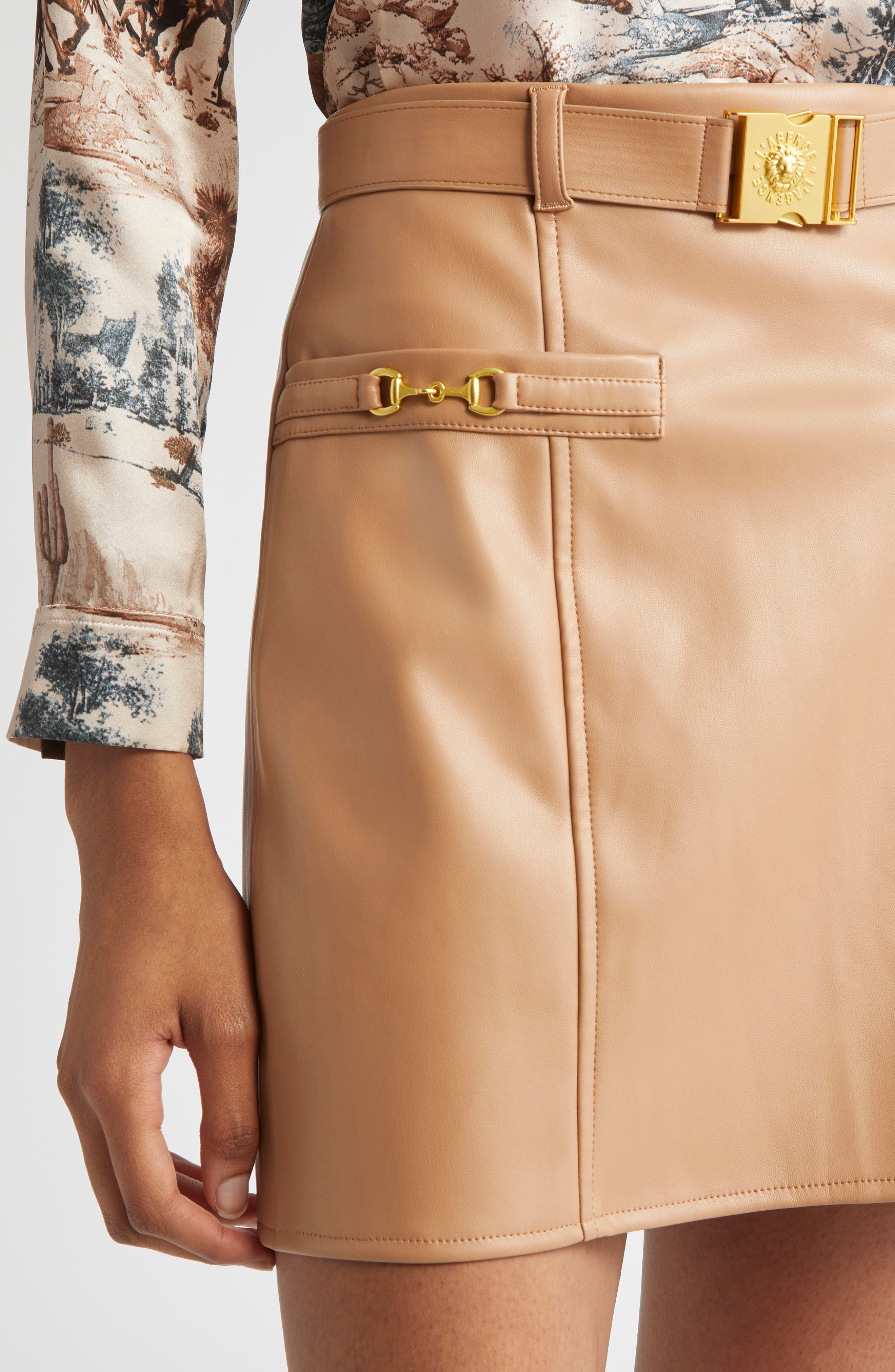 L'AGENCE Yvette Belted Faux Leather Miniskirt in Soft Cognac at Nordstrom - 5