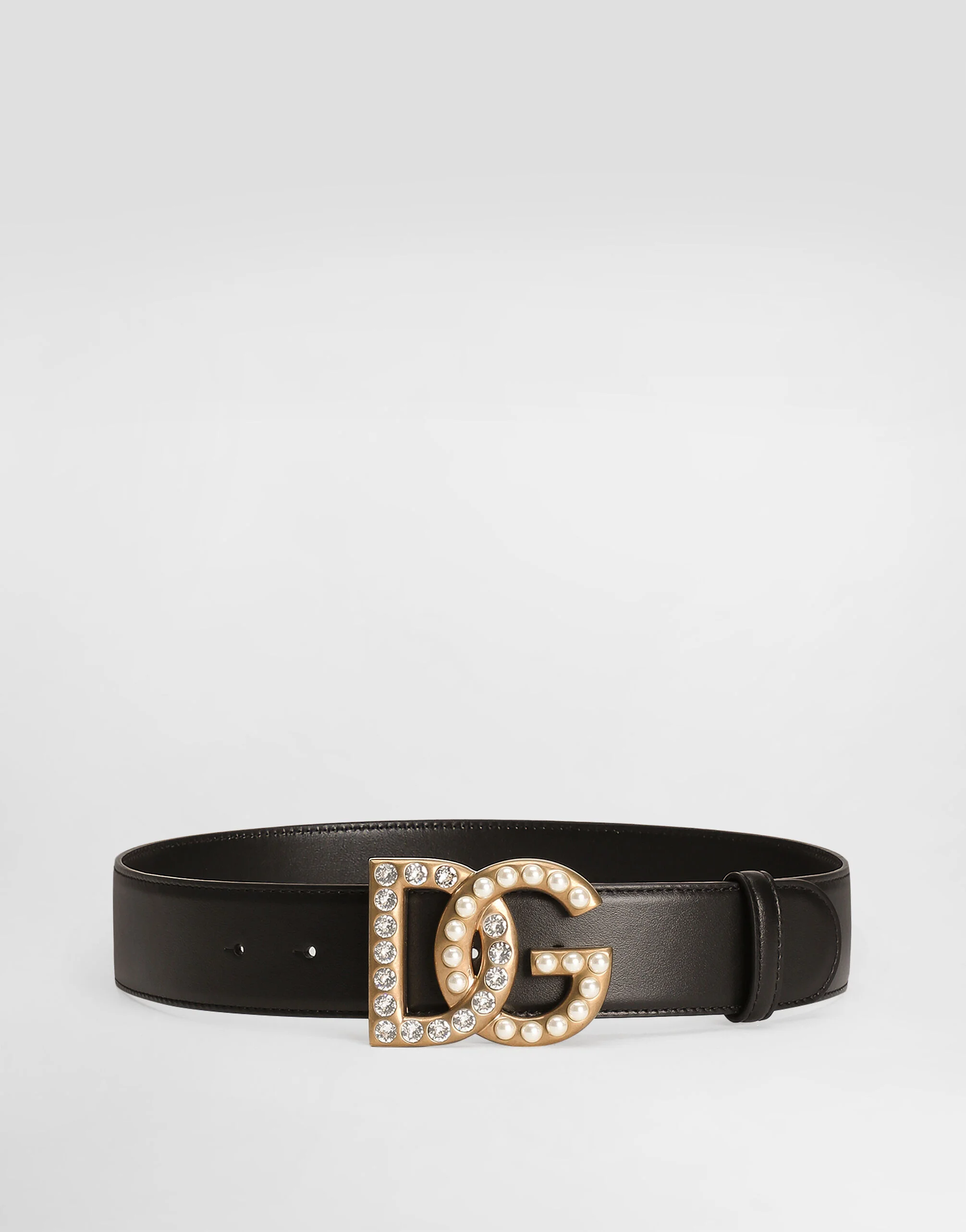 Calfskin belt with DG logo with rhinestones and pearls - 1