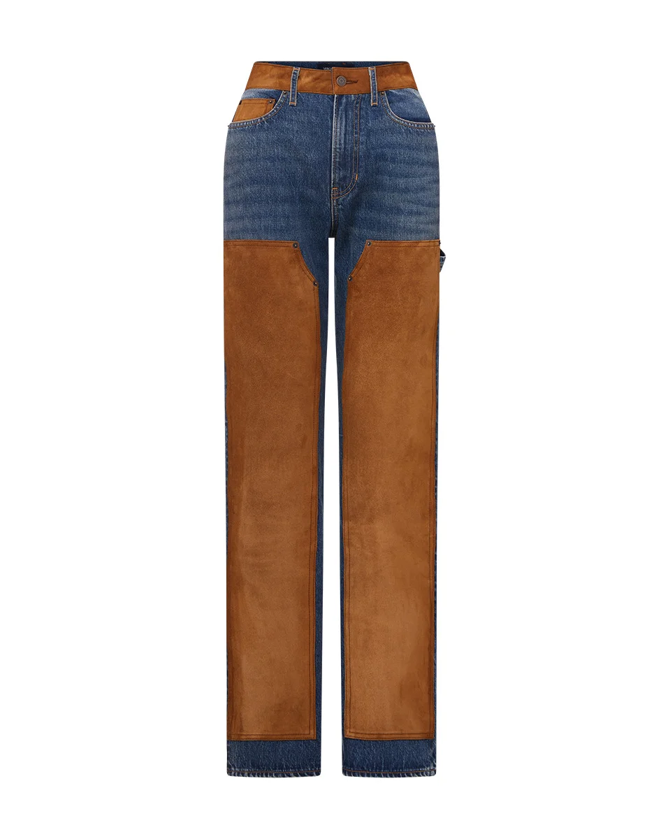 DYLAN SUEDE-PATCHWORK STRAIGHT-LEG JEAN - 1