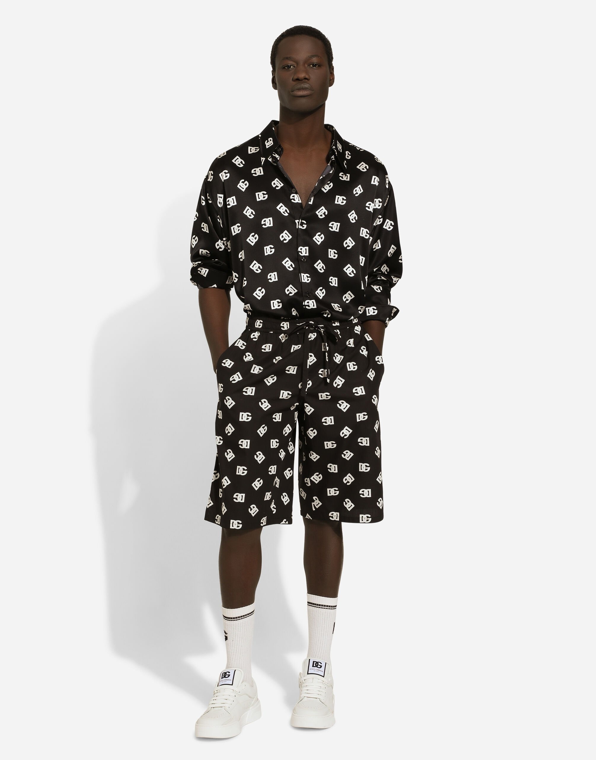 Oversize silk shirt with DG Monogram print - 2