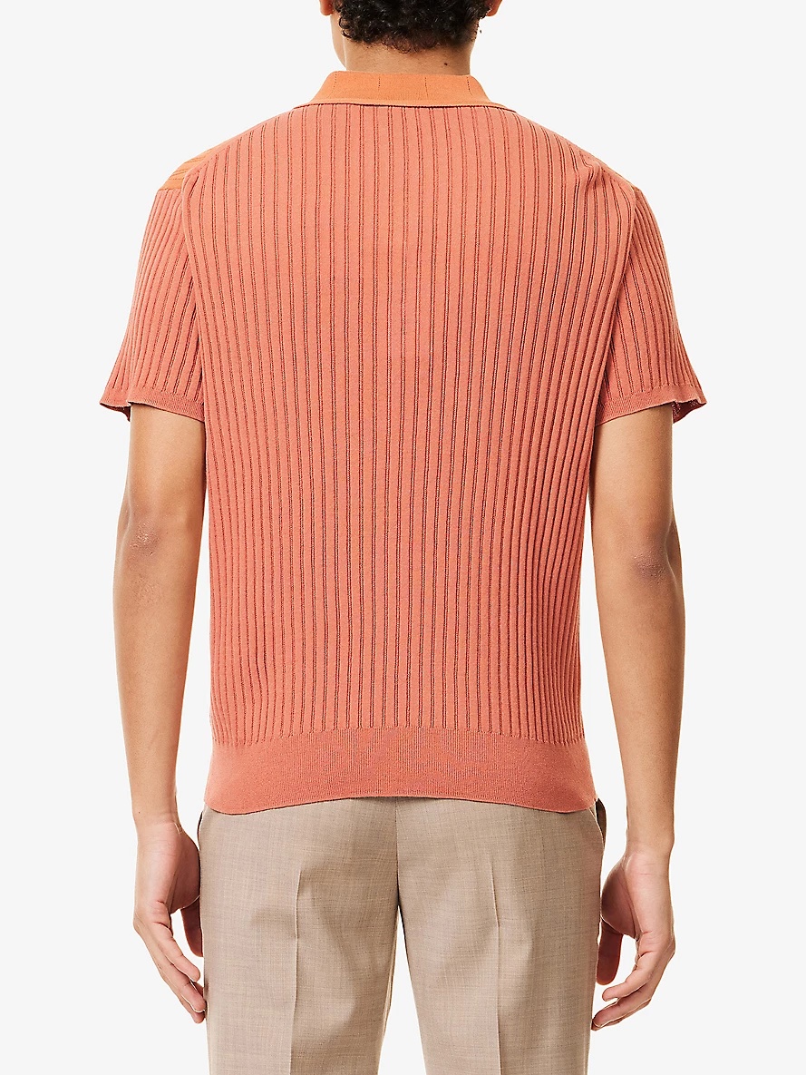 Ribbed Short-Sleeve Knitted Cotton Polo Shirt - 4