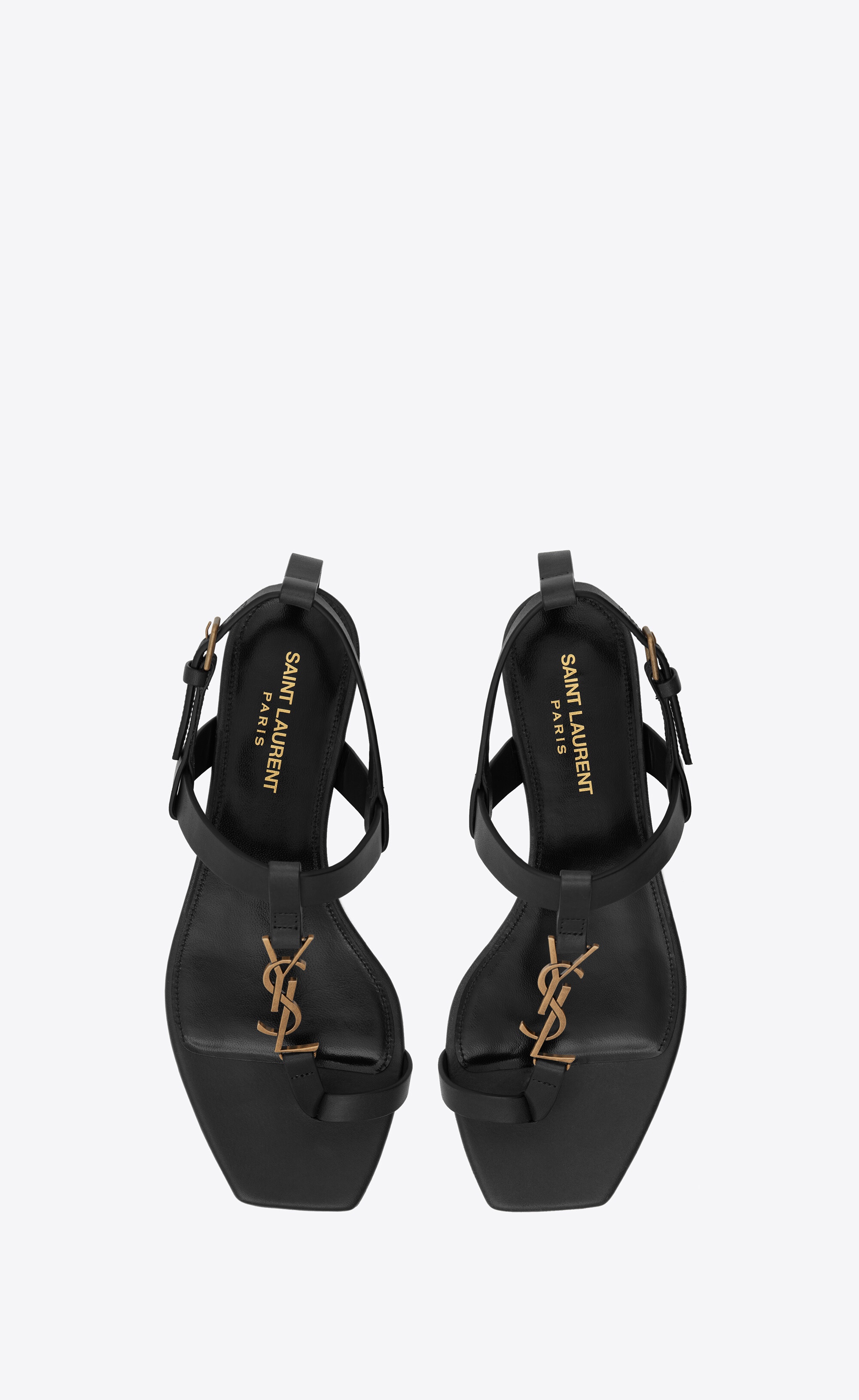 cassandra flat sandals in smooth leather with gold-tone monogram - 2