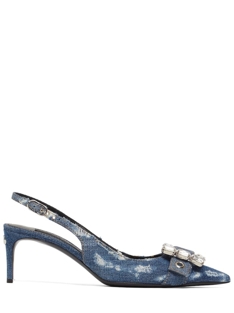 60mm Denim patchwork slingback pumps - 1