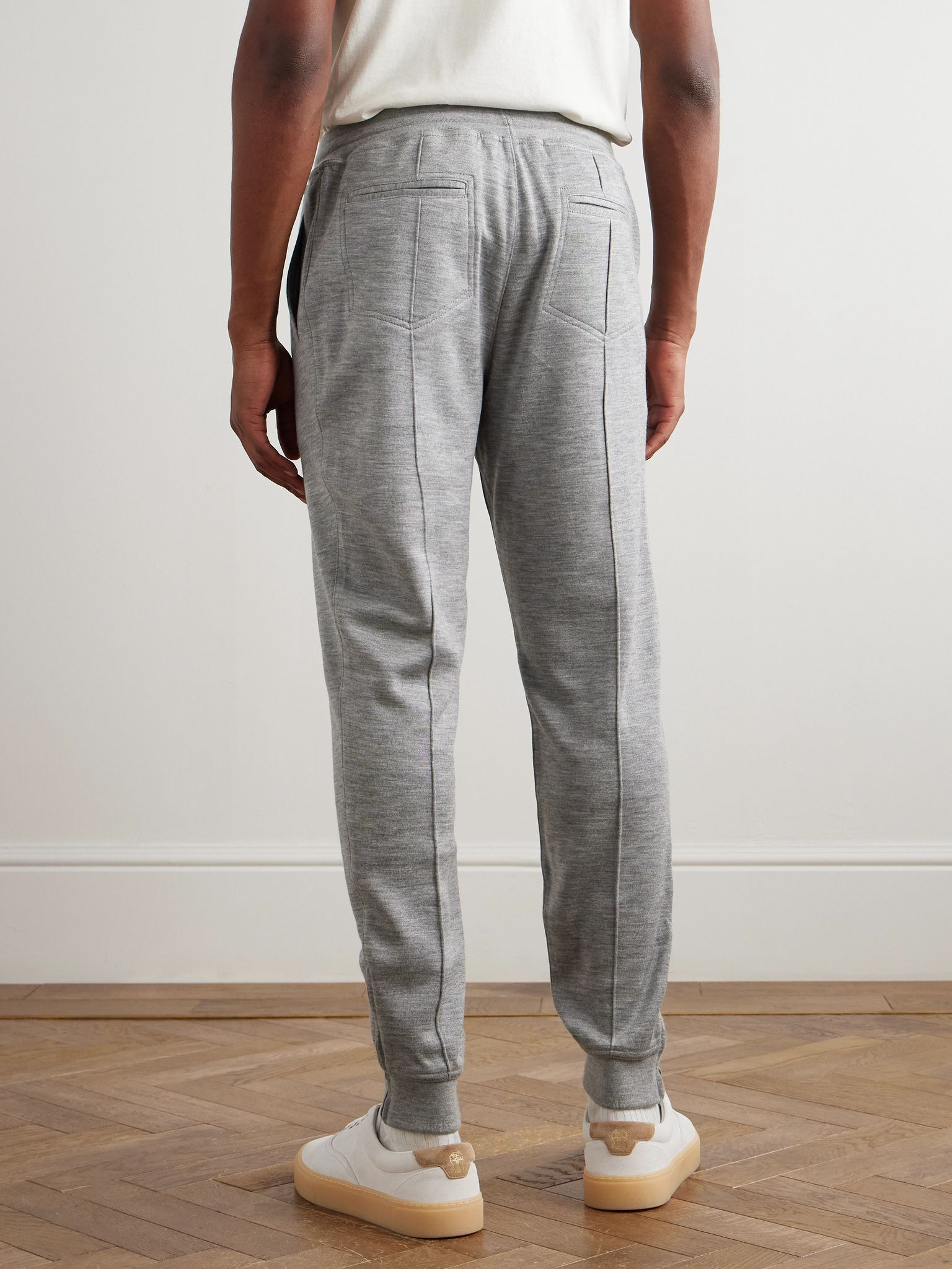 Tapered Pleated Cashmere-Blend Jersey Sweatpants Gray - 4