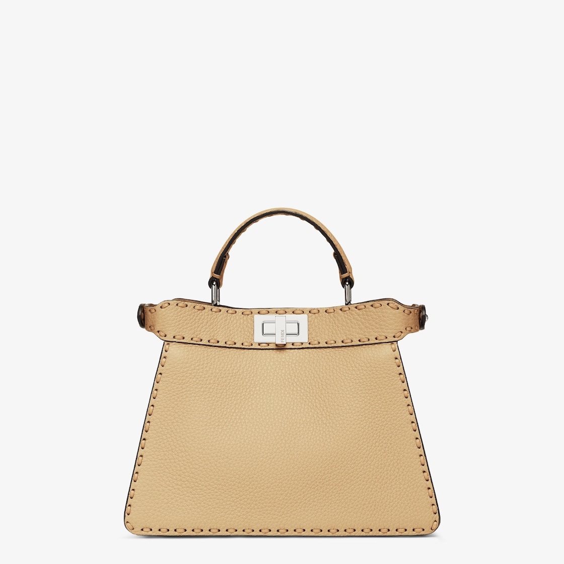 Iconic small Peekaboo ISeeU bag, made of sand-color Cuoio Romano leather, finished by hand with matc - 3