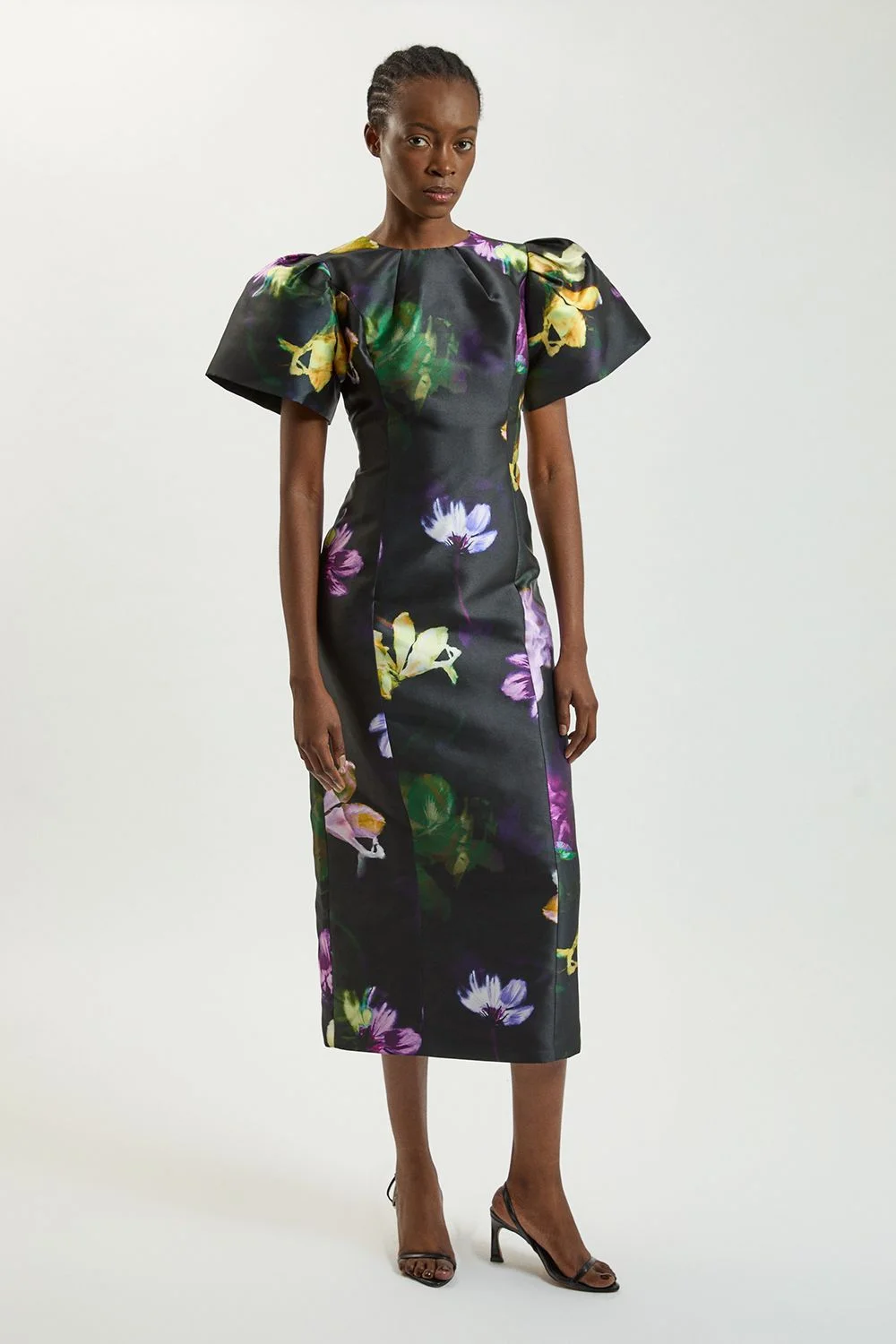 Floral Print Twill Midi Dress - 1