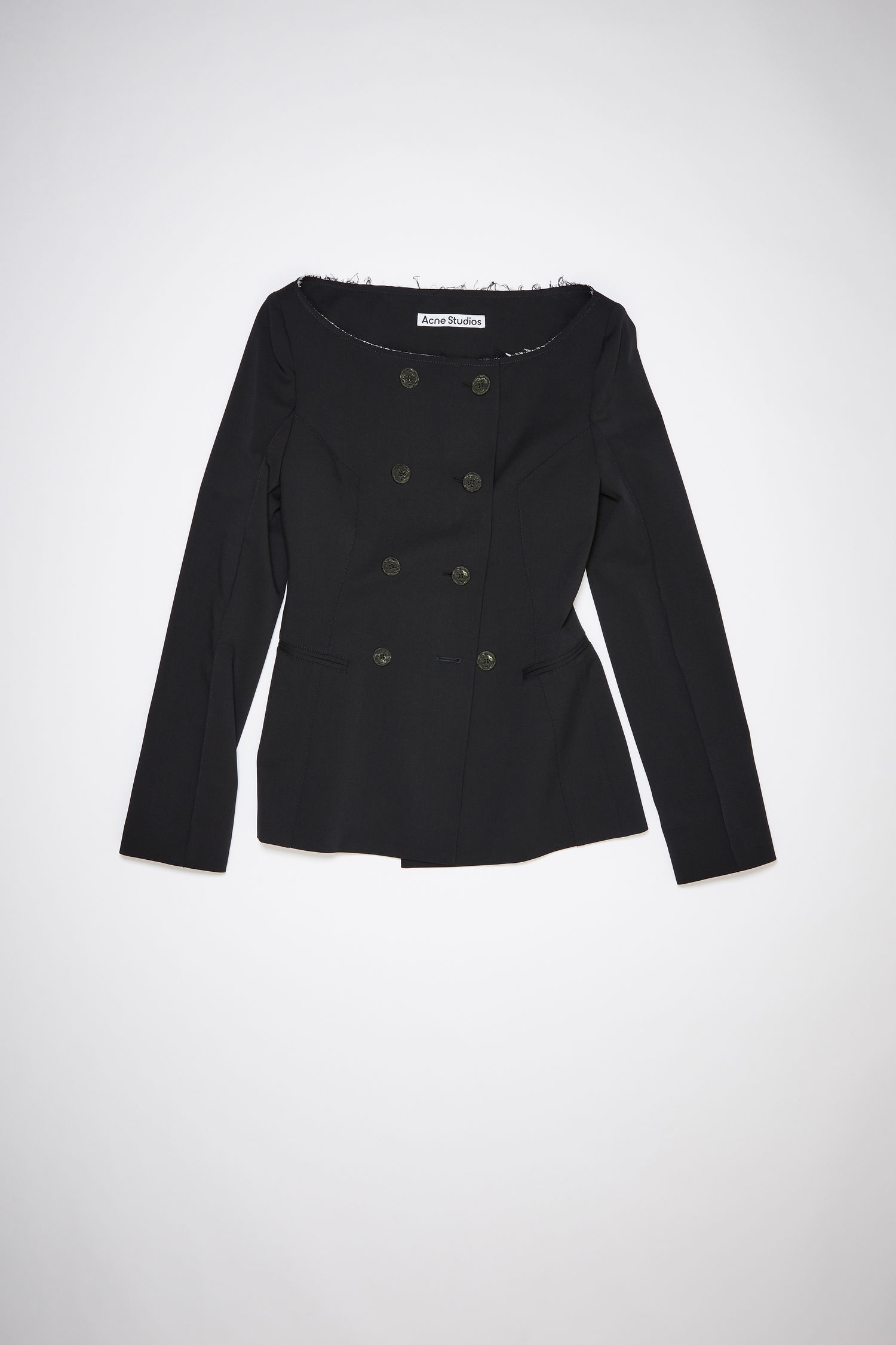 Collarless suit jacket - Black - 4