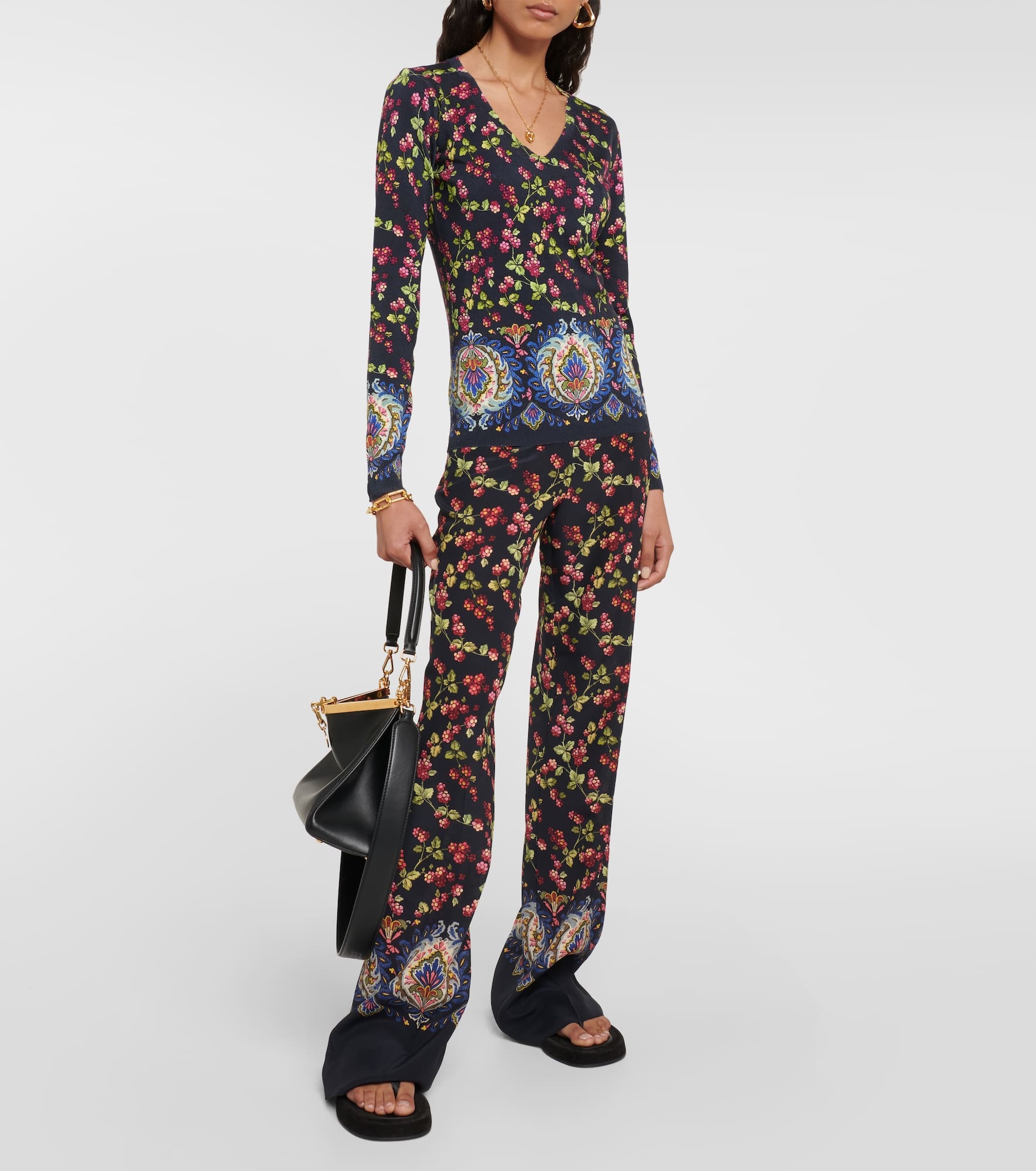 Printed high-rise silk pants - 2