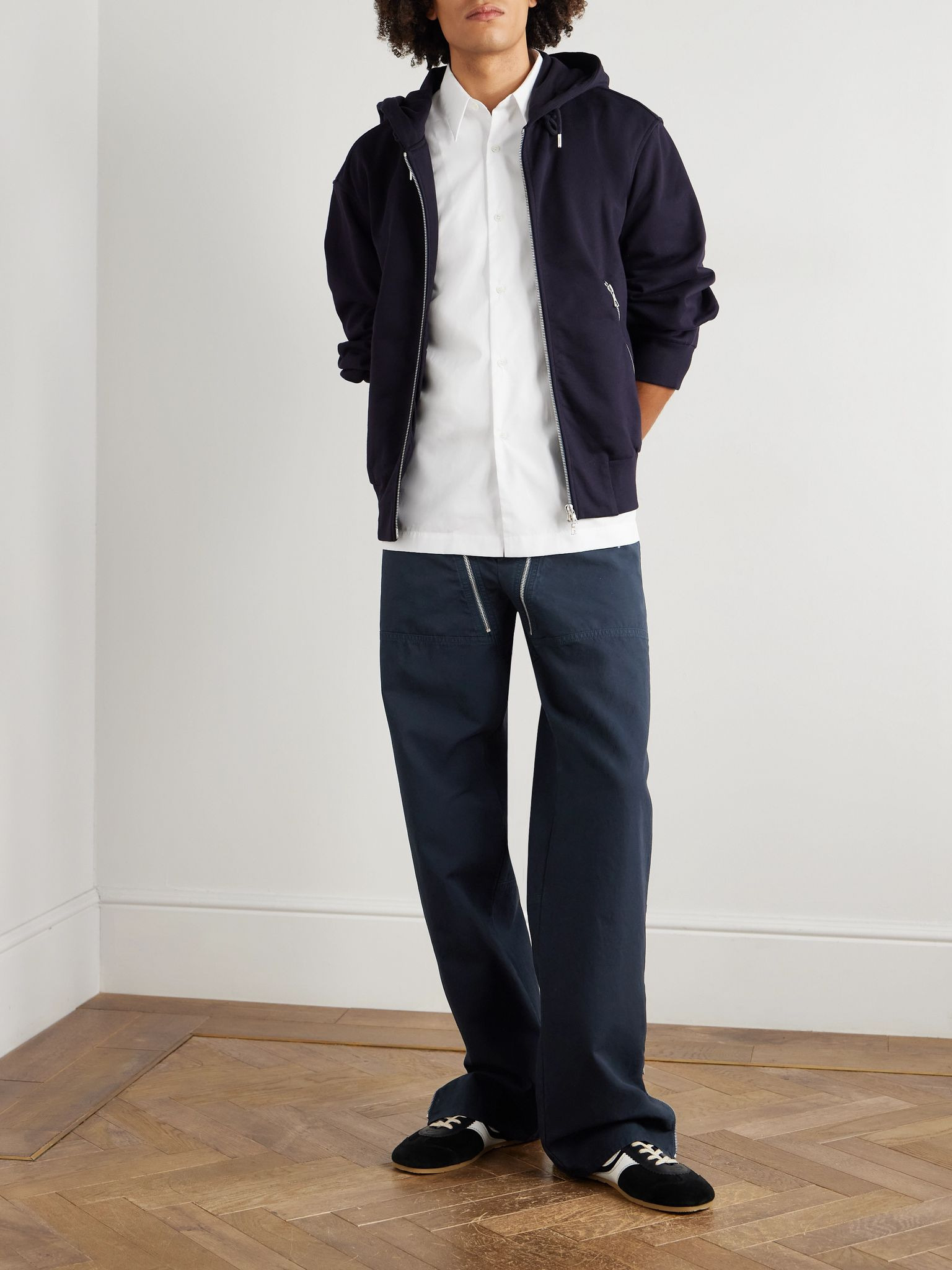 Straight-Leg Zip-Detailed Cotton Trousers Navy - 2