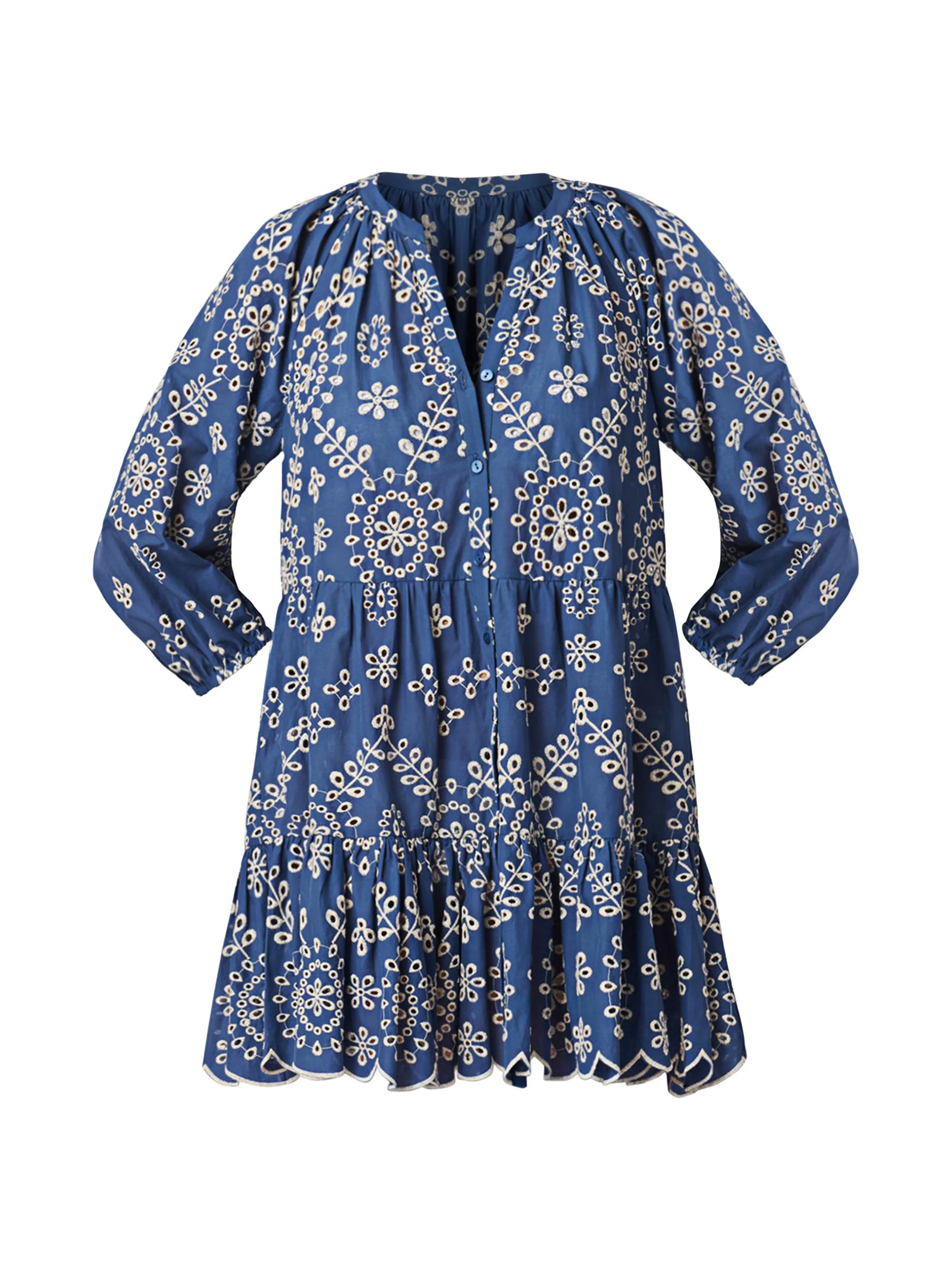 Women's Floral Cotton Button-Front Minidress - Chambray - 1