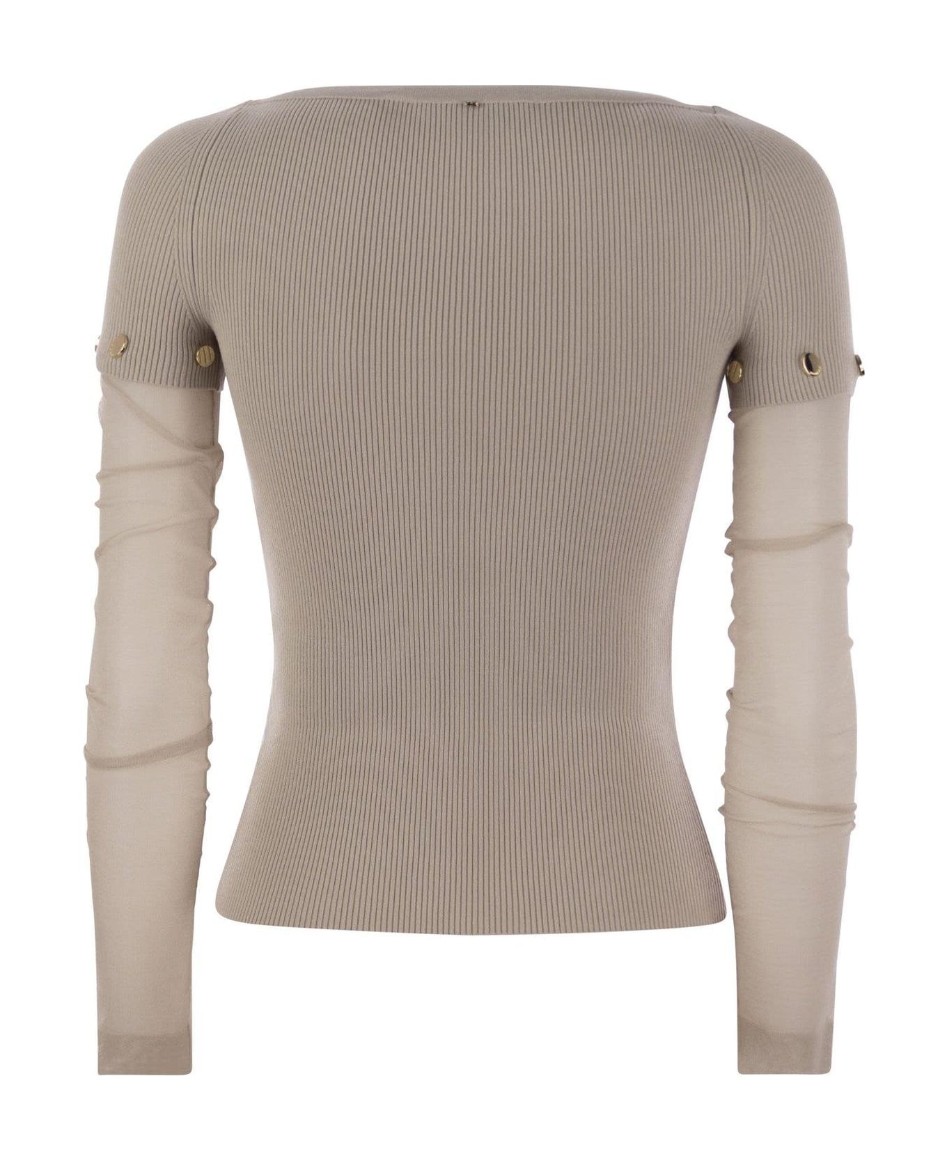 Boat Neck Long-sleeved Jumper - 2
