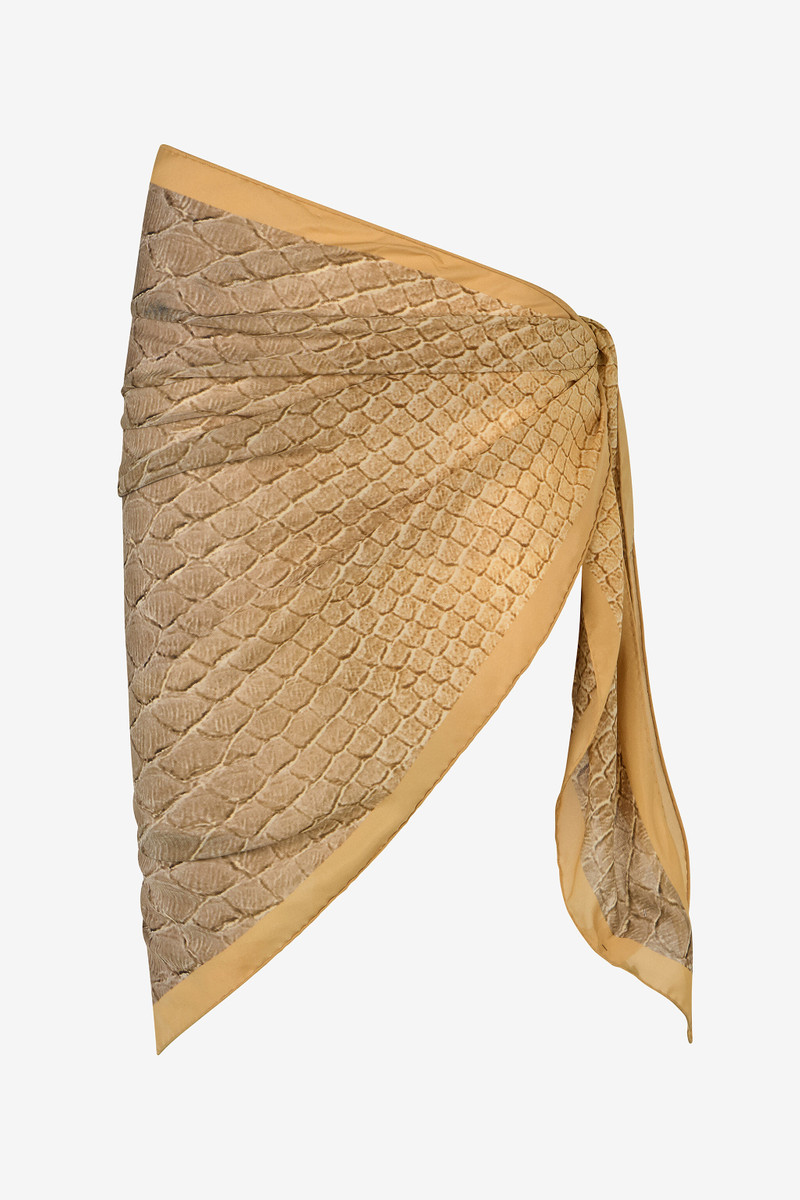 Silk Pareo with Beige and Sand Scale Print 1