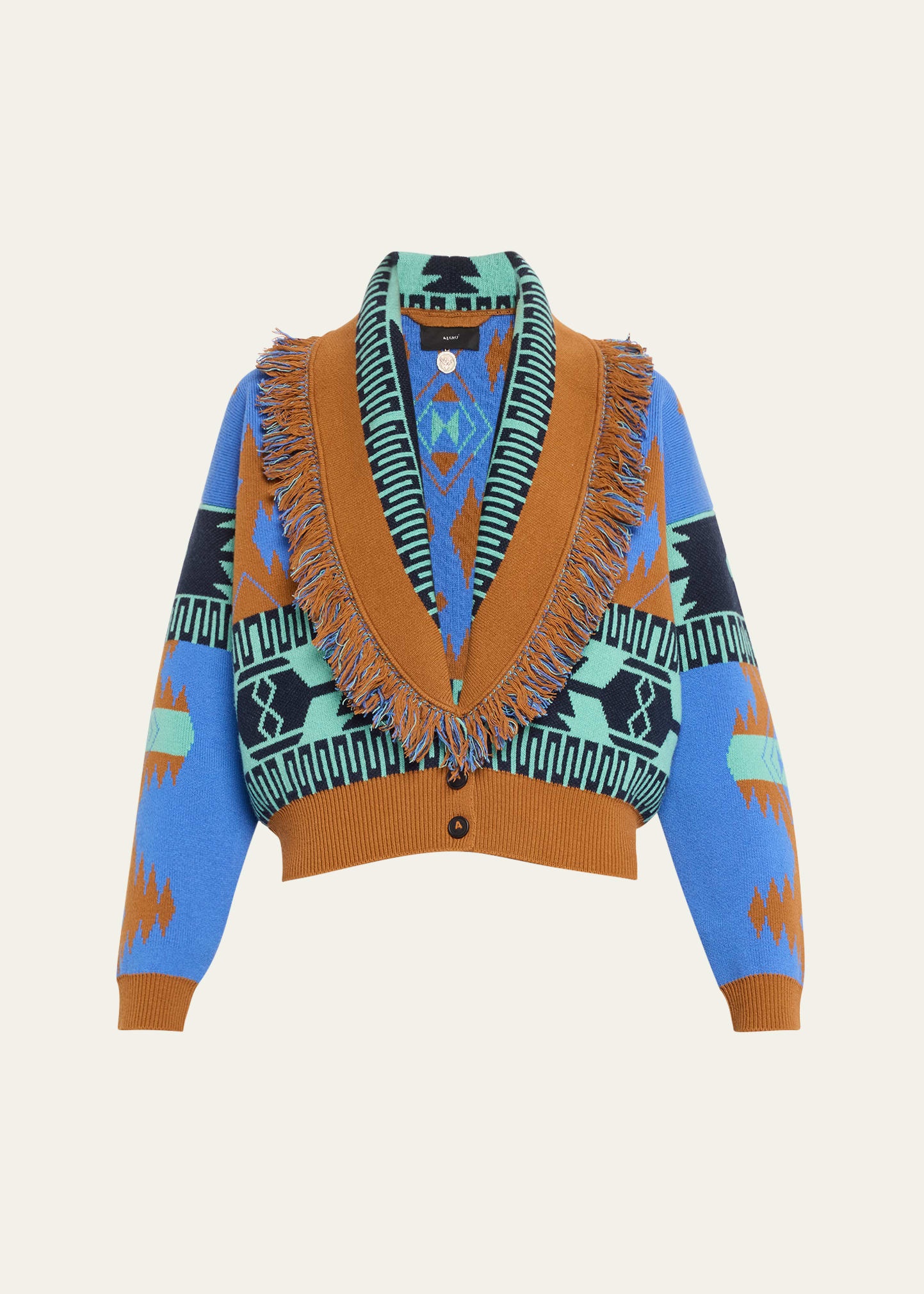 Icon Jacquard Fringe Wool Cashmere Bomber Cardigan - 1