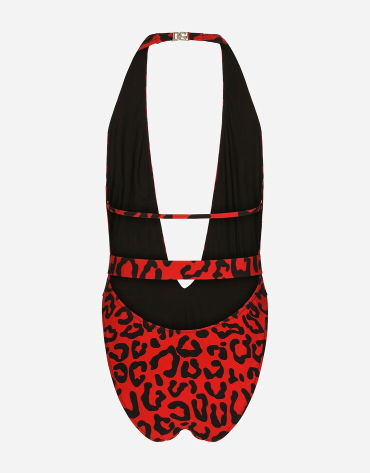 Leopard-print one-piece swimsuit with belt - 2