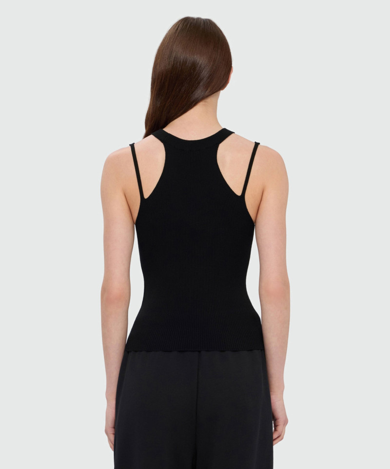 Black techno-viscose halter-neck top with strap detail 3
