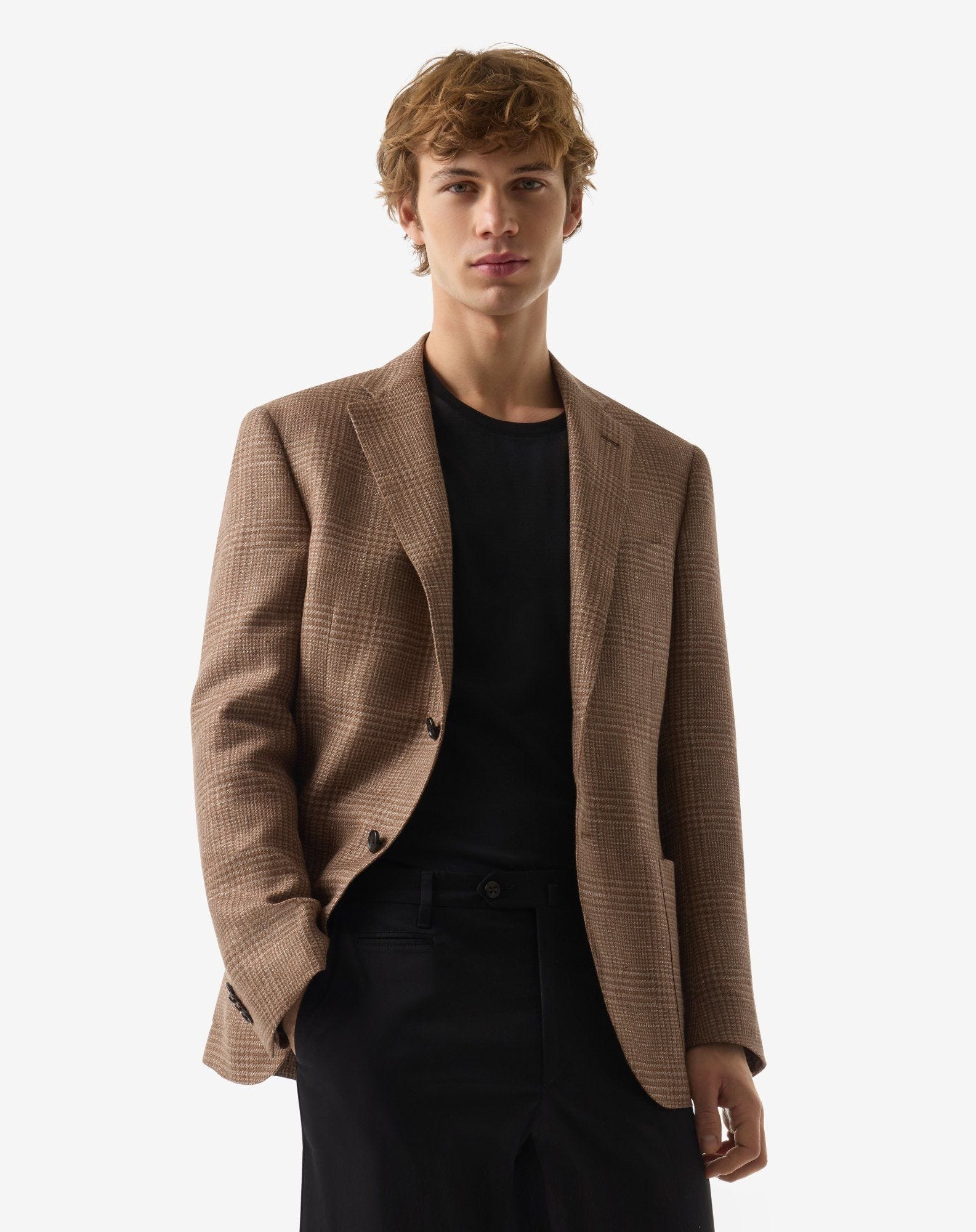Caramel beige wool and linen jacket - 2