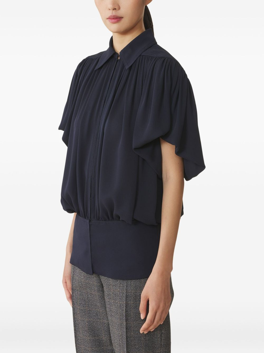 pleated-panel short-sleeve top - 3