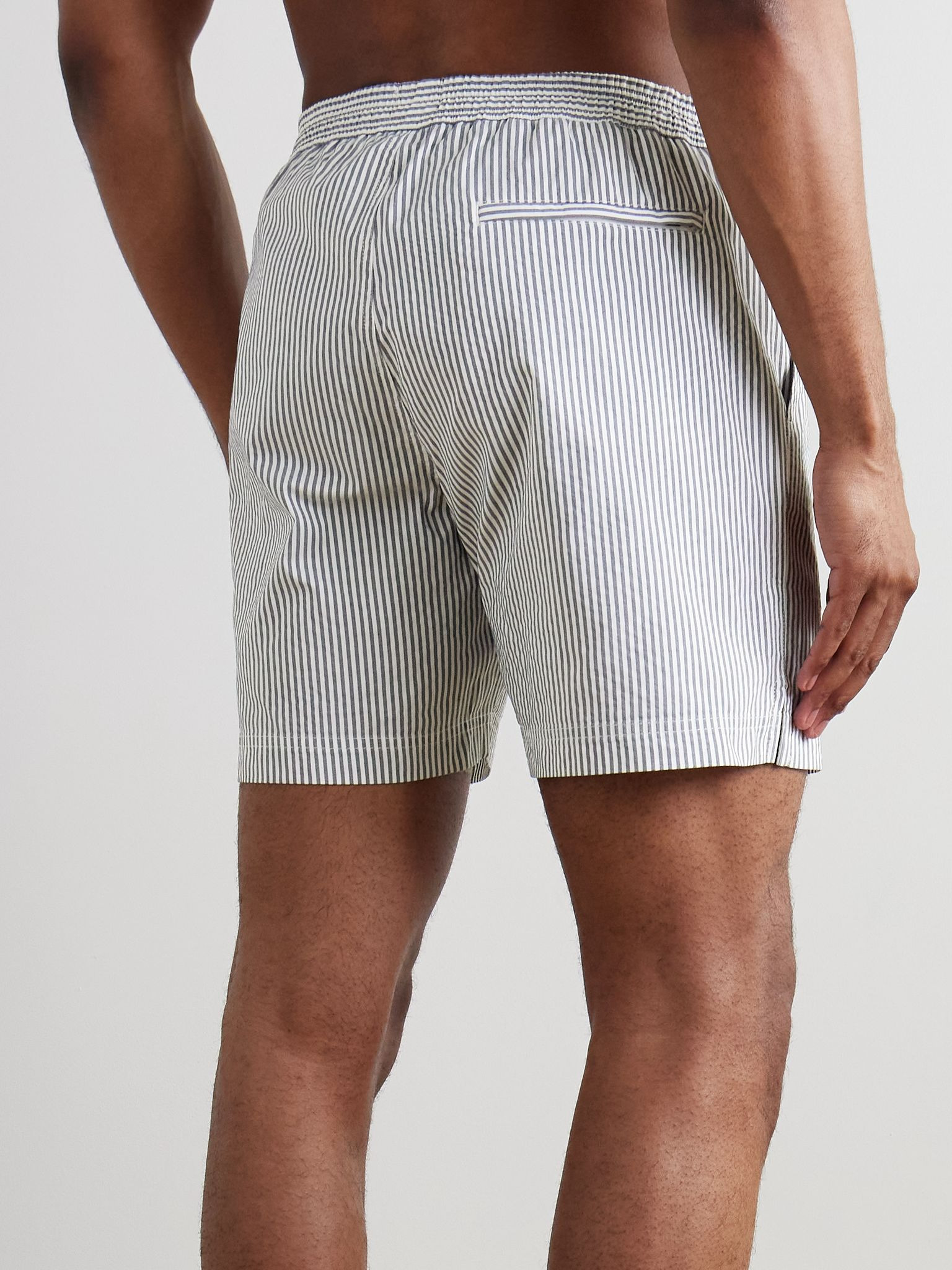 Straight-Leg Mid-Length Striped SEAQUAL®-Blend Seersucker Swim Shorts Navy - 3