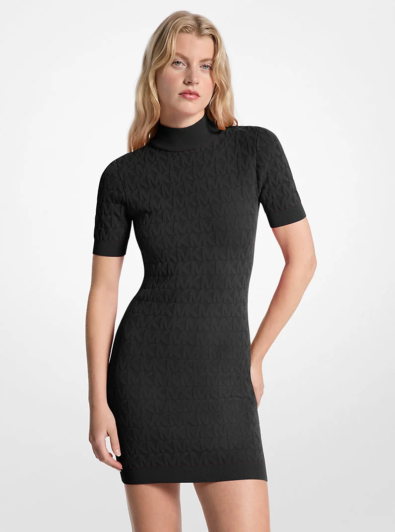 Logo Jacquard Knit Mock Neck Dress - 1