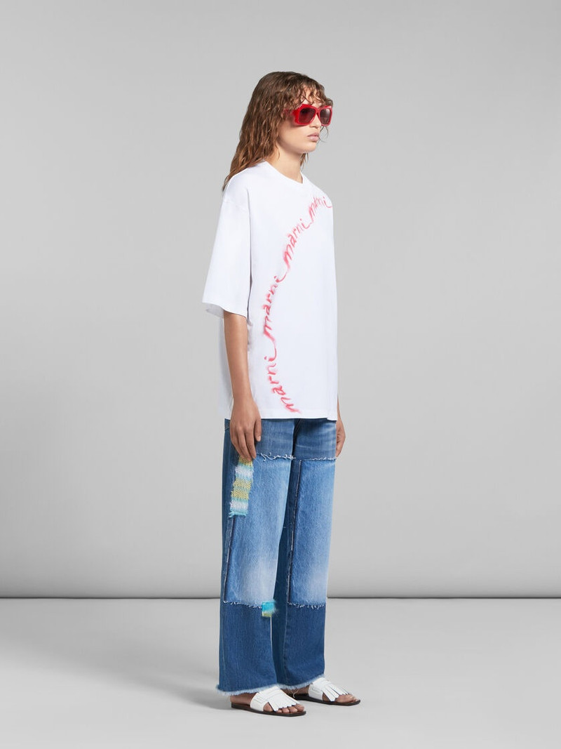 WHITE ORGANIC COTTON T-SHIRT WITH WAVY LOGO 5
