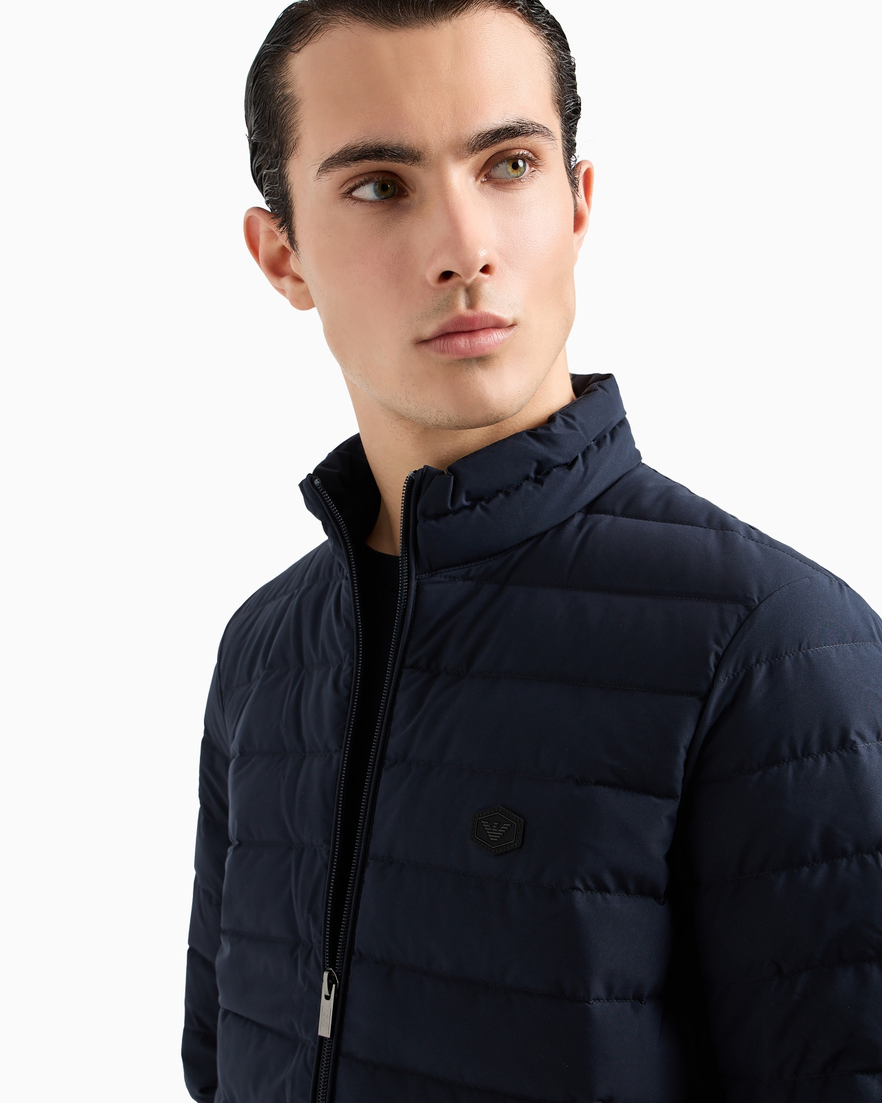 Quilted nylon full-zip down jacket with eagle logo patch - 5