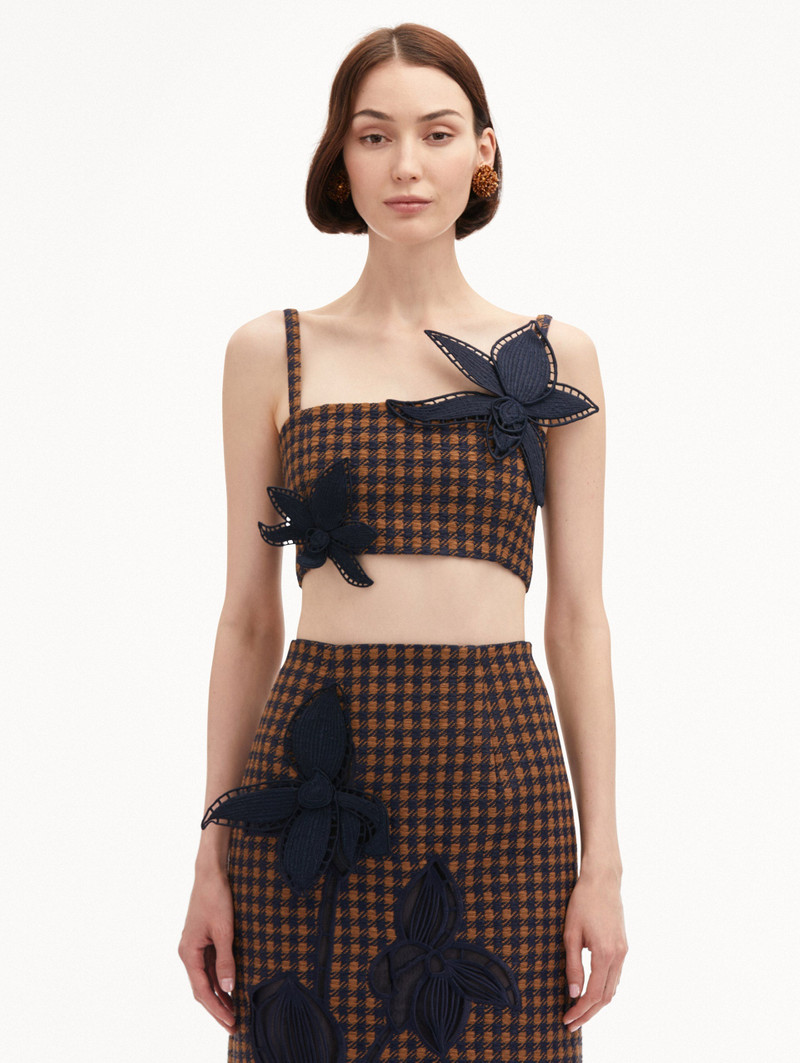 Oscar de la Renta CHECK TWEED ORCHID EMBROIDERED TOP outlook