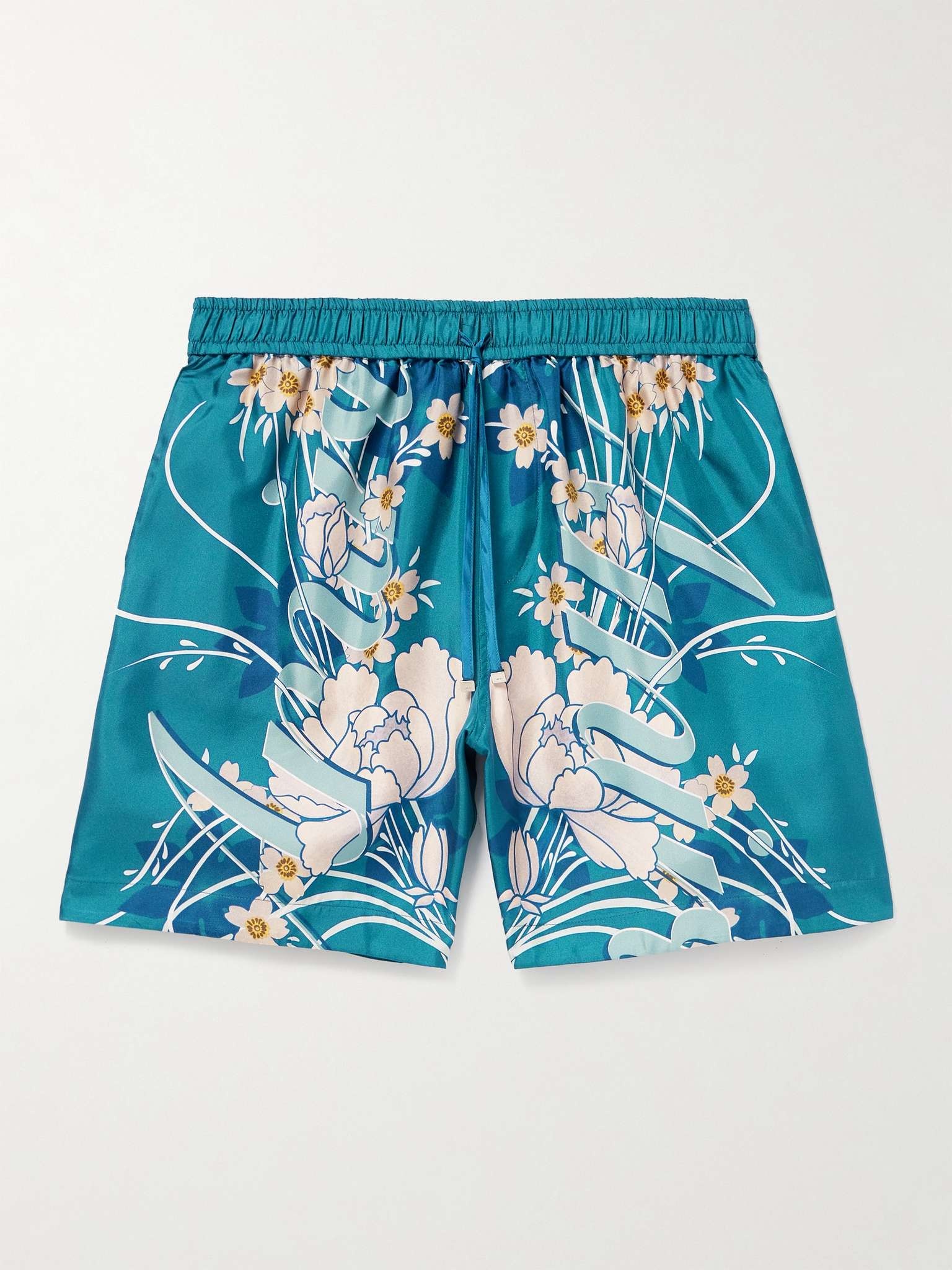 Straight-Leg Floral-Print Silk-Twill Drawstring Shorts - 1