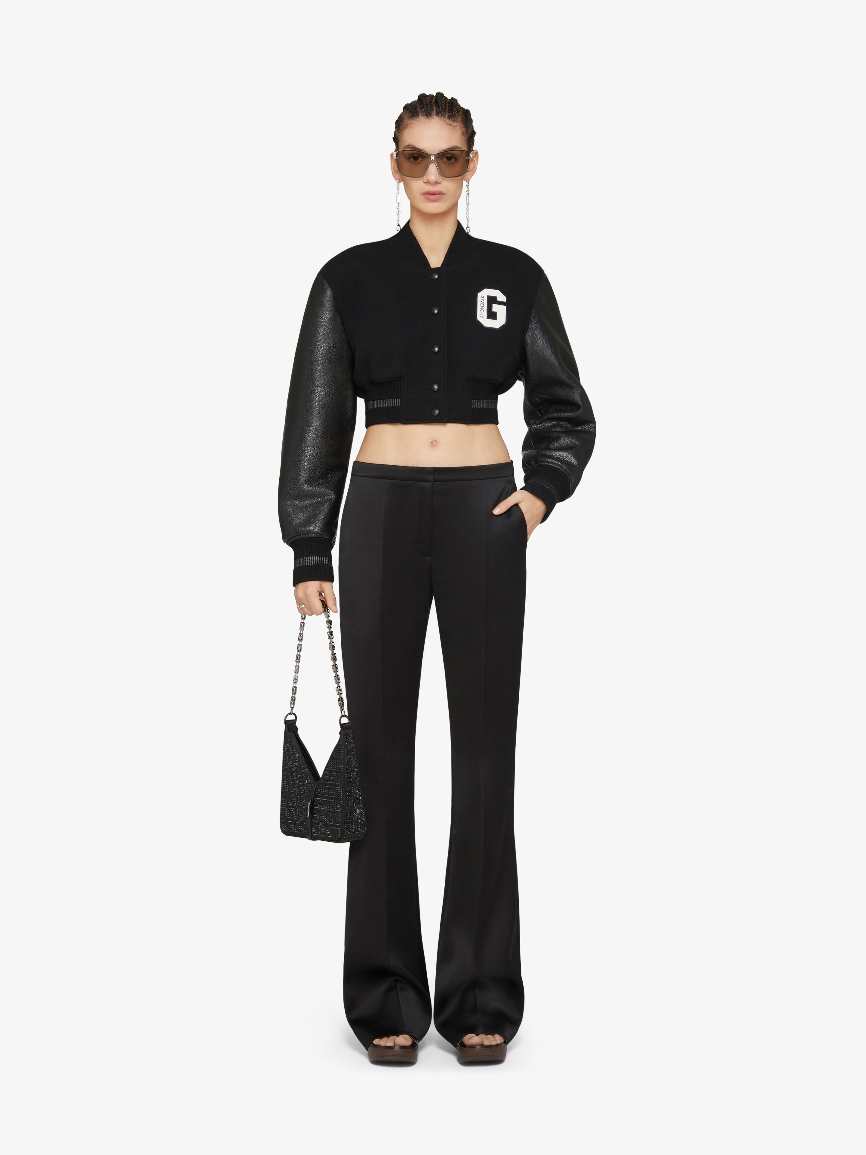 GIVENCHY COLLEGE CROPPED VARSITY JACKET IN WOOL AND LEATHER - 2