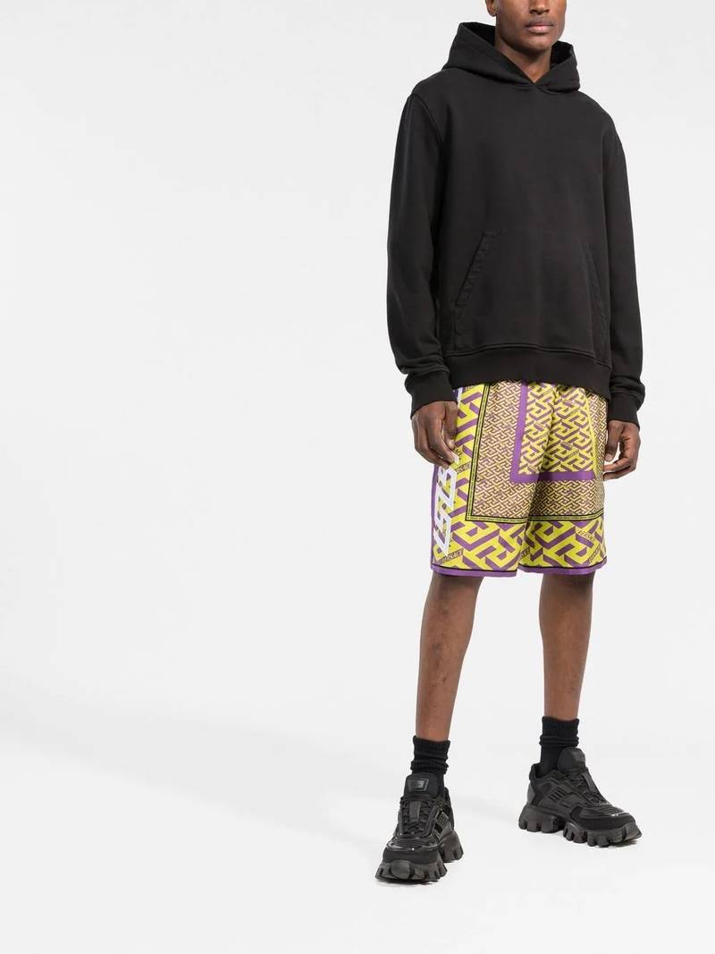 VERSACE La Greca-print silk shorts outlook