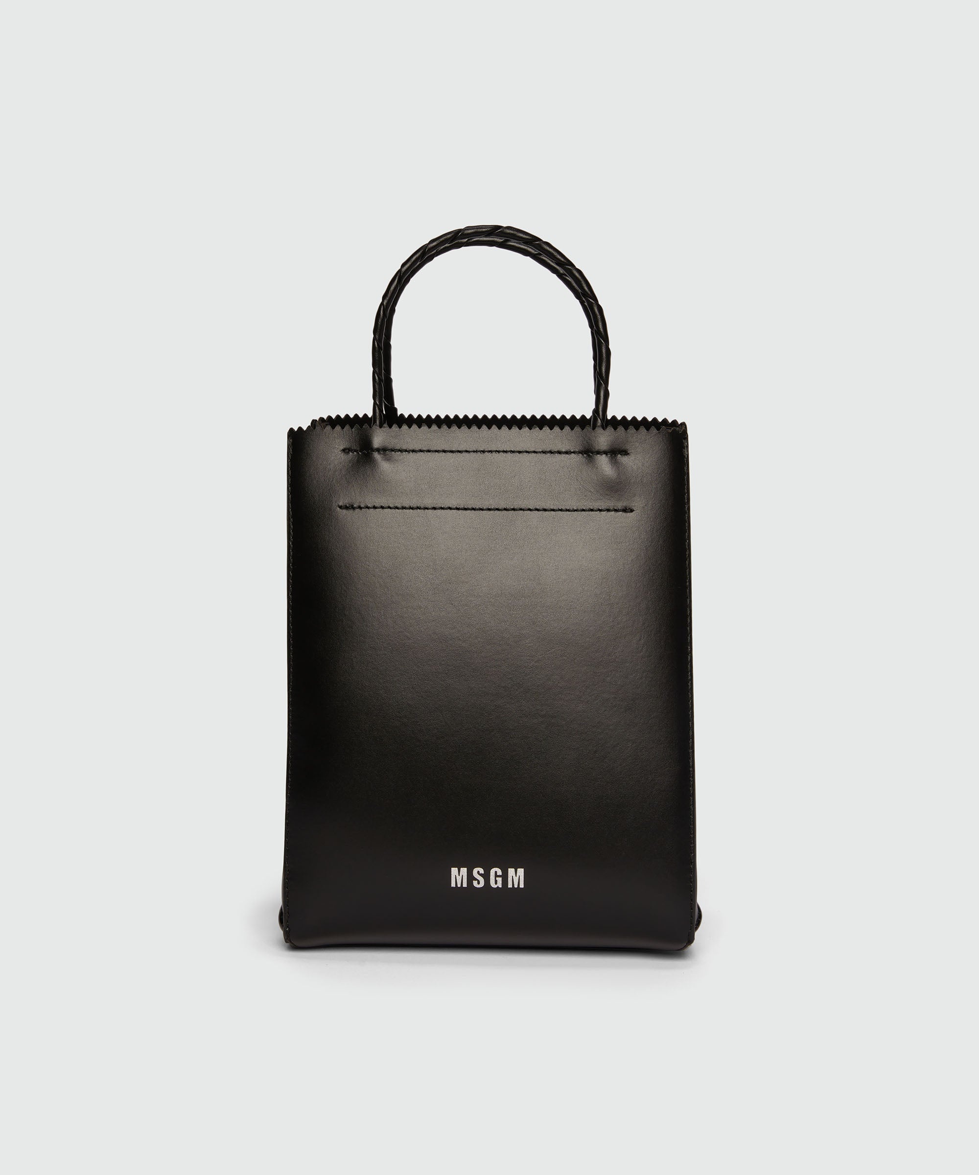 Black matte leather small tote bag - 1