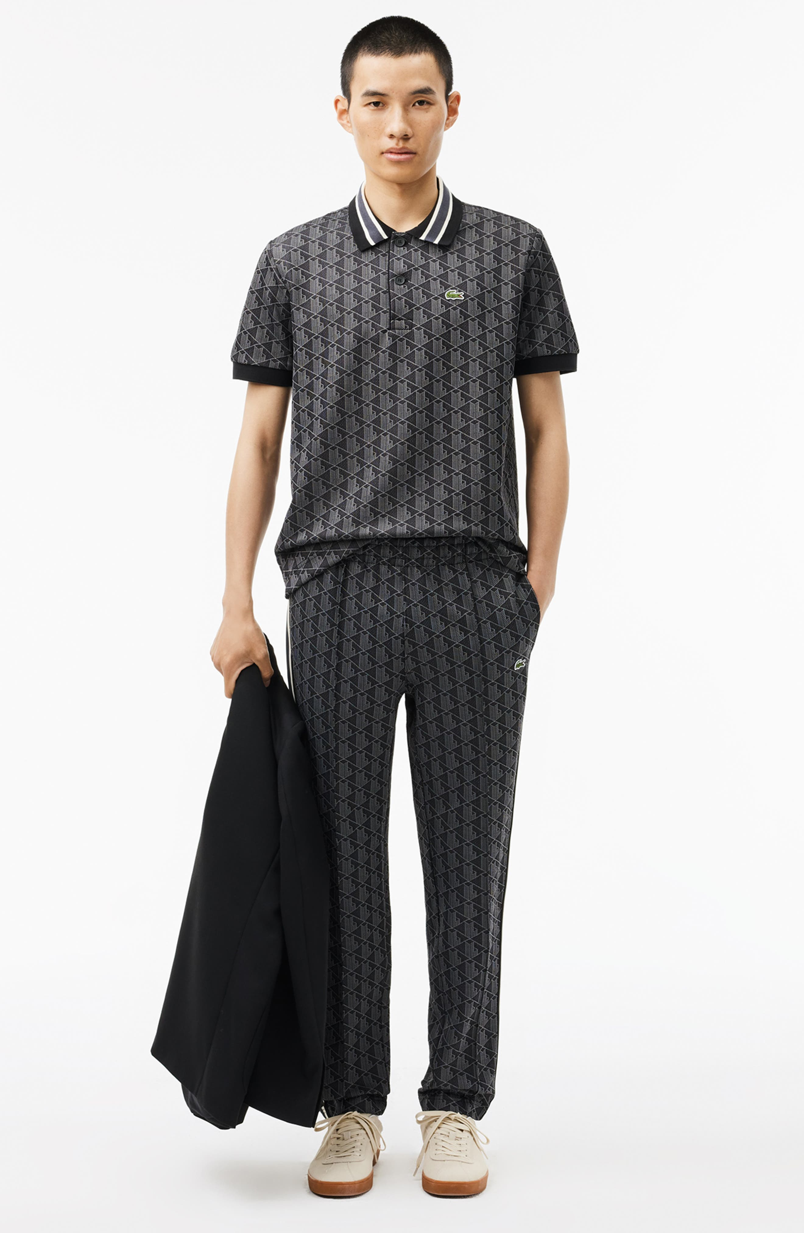 Lacoste Monogram Jacquard Polo in Black Graphite at Nordstrom - 5