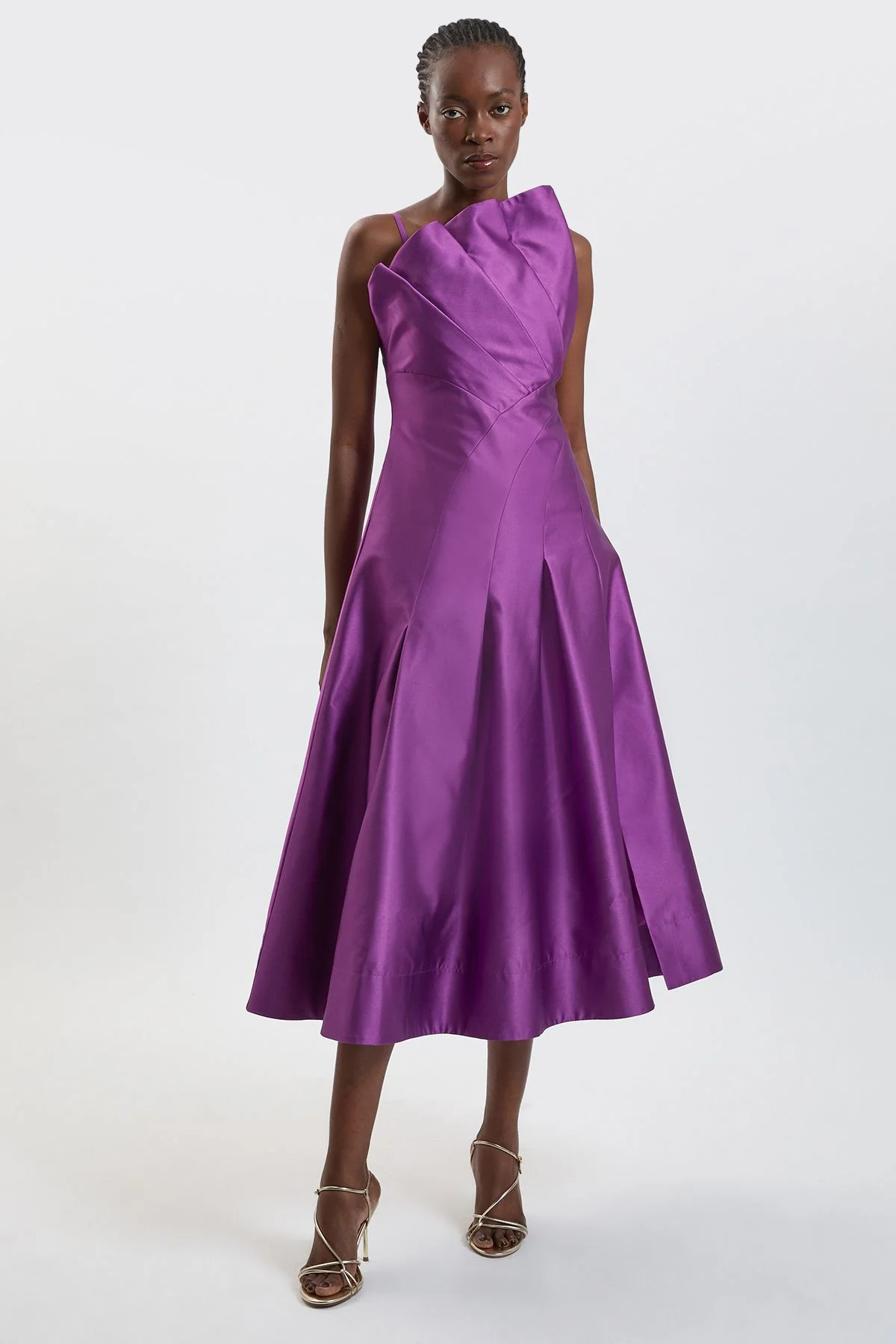 Structured Satin Asymmetric Full Maxi Dress - 1