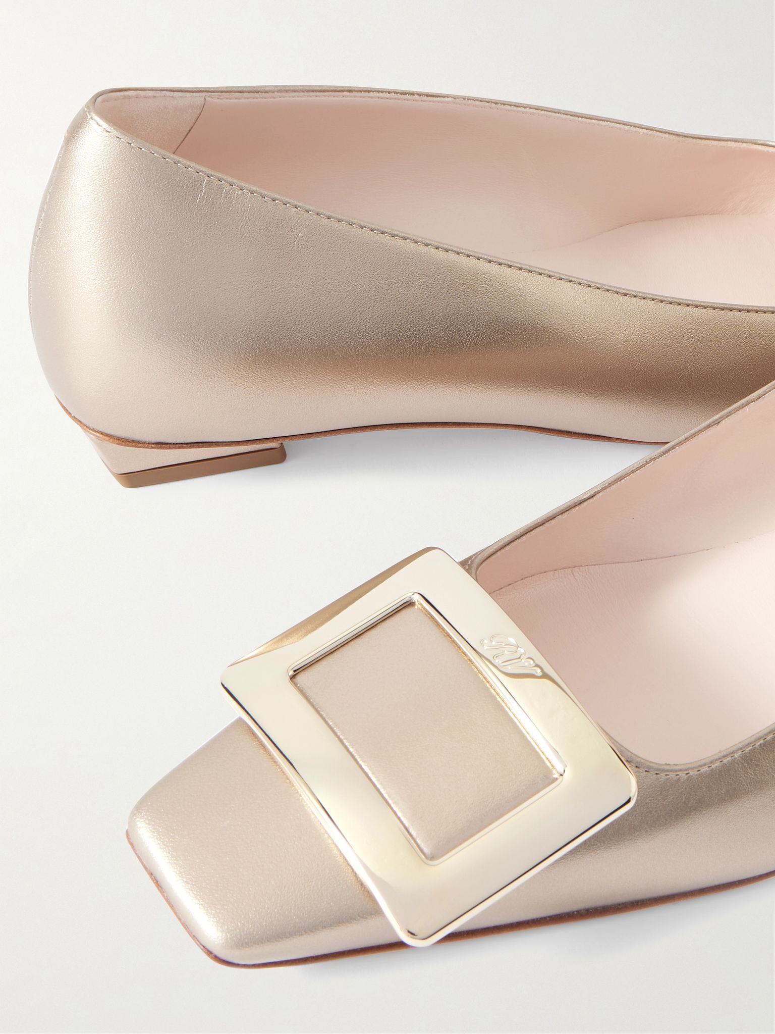 Belle Vivier buckled metallic leather ballet flats Gold - 4