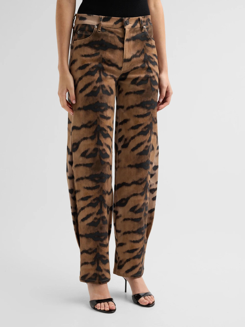 Women's Hallie Tiger-Print Tapered Barrel-Leg Jeans - Light Natural Multi 4