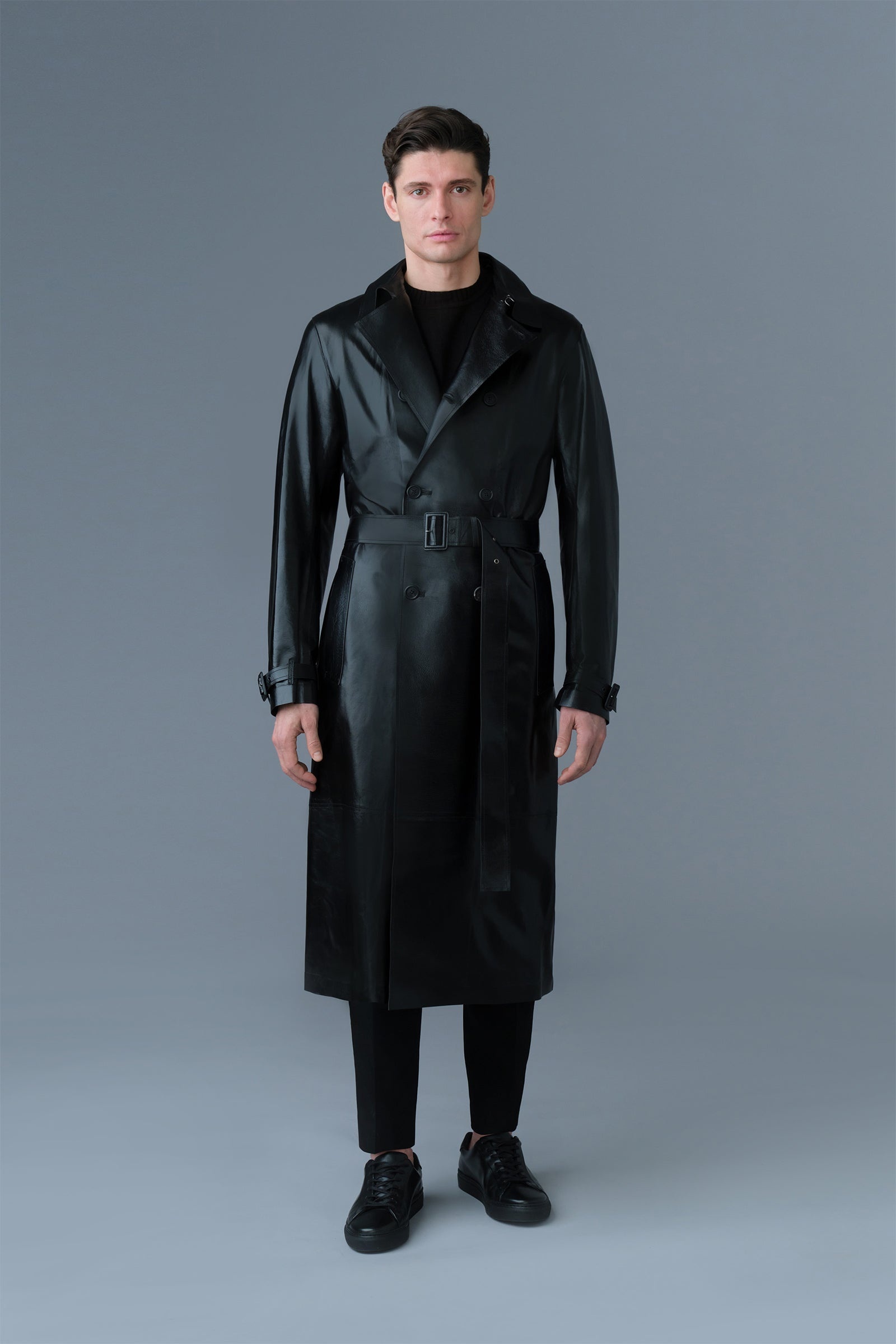 MACKAGE CARSON Leather Trench Coat with Belt REVERSIBLE