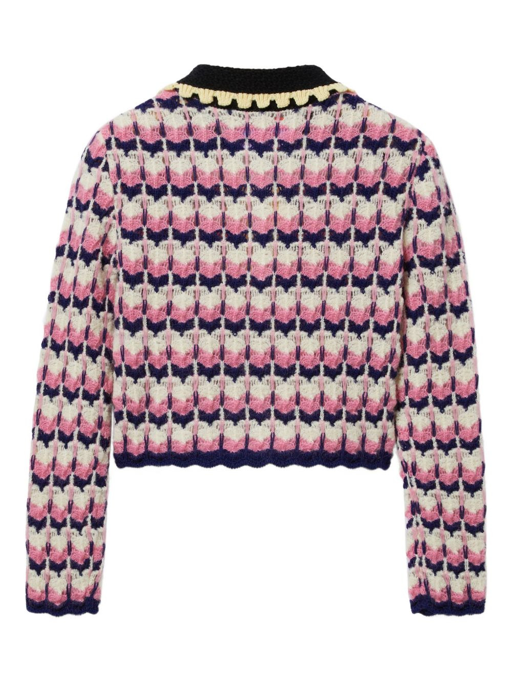 crochet-trimmed geometric-pattern sweater - 5