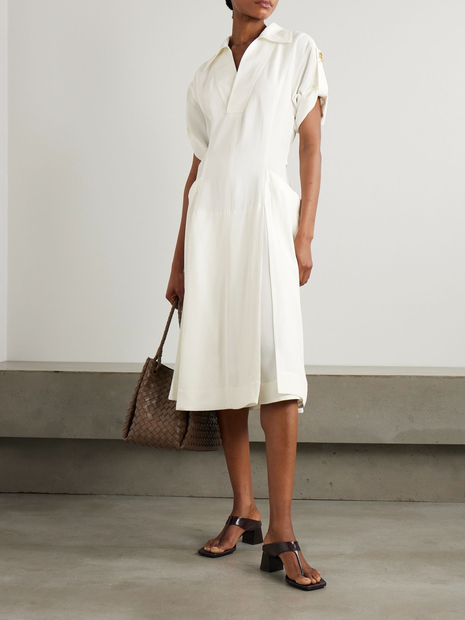Embellished pleated woven midi dress White - 2