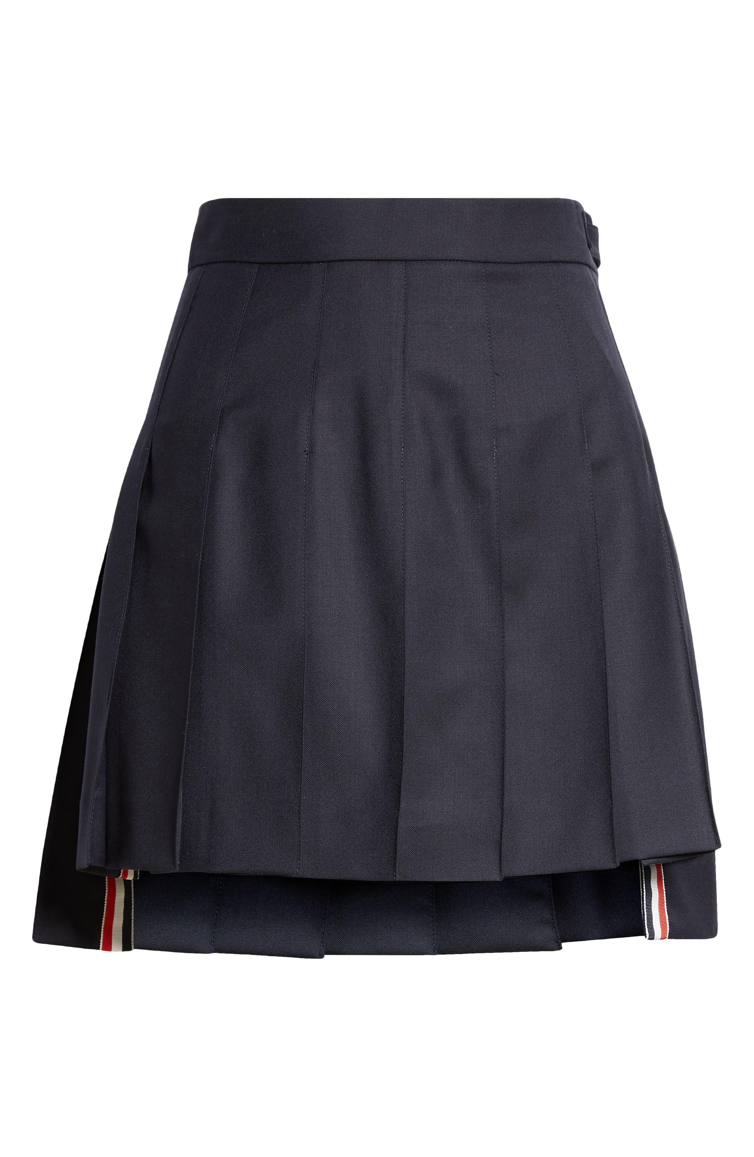 Thom Browne Drop Back Pleated Wool Miniskirt in Navy at Nordstrom - 6