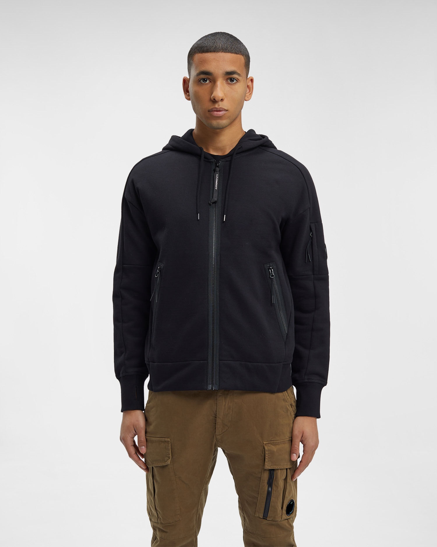 Diagonal Raised Fleece Zipped Lens Hoodie - 2