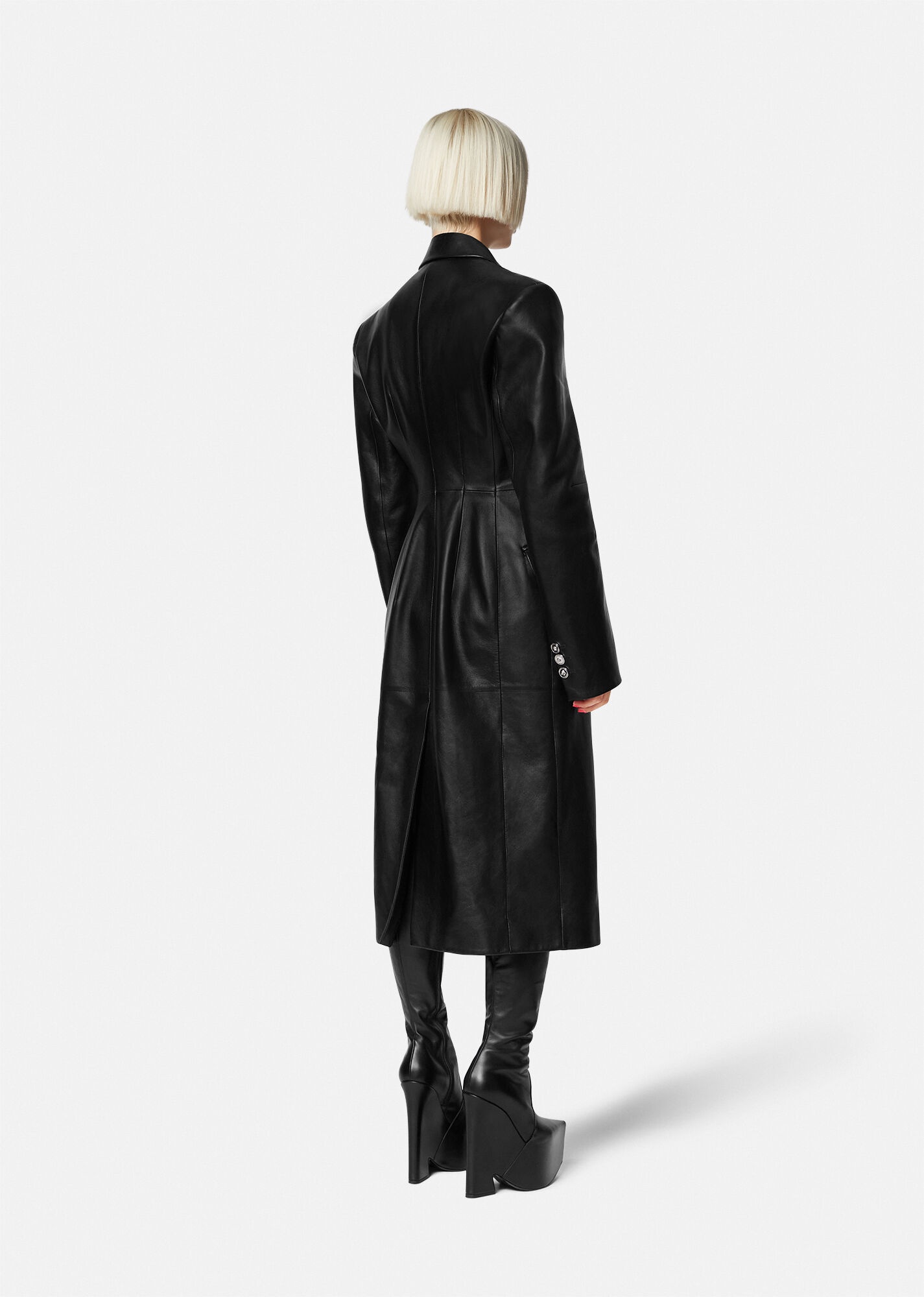 Medusa Leather Long Coat - 4