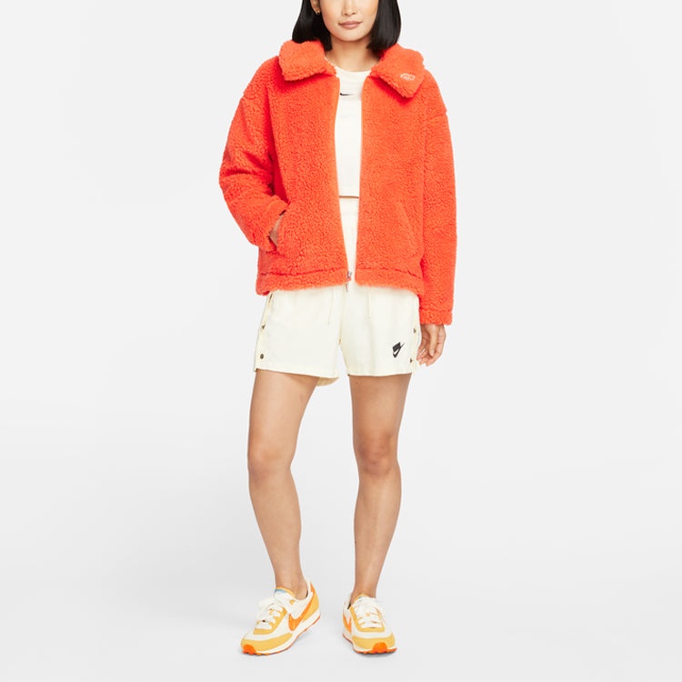 (WMNS) Nike CNY New Year's Edition Lamb's Wool Solid Color Lapel Jacket Orange DQ5366-817 - 3