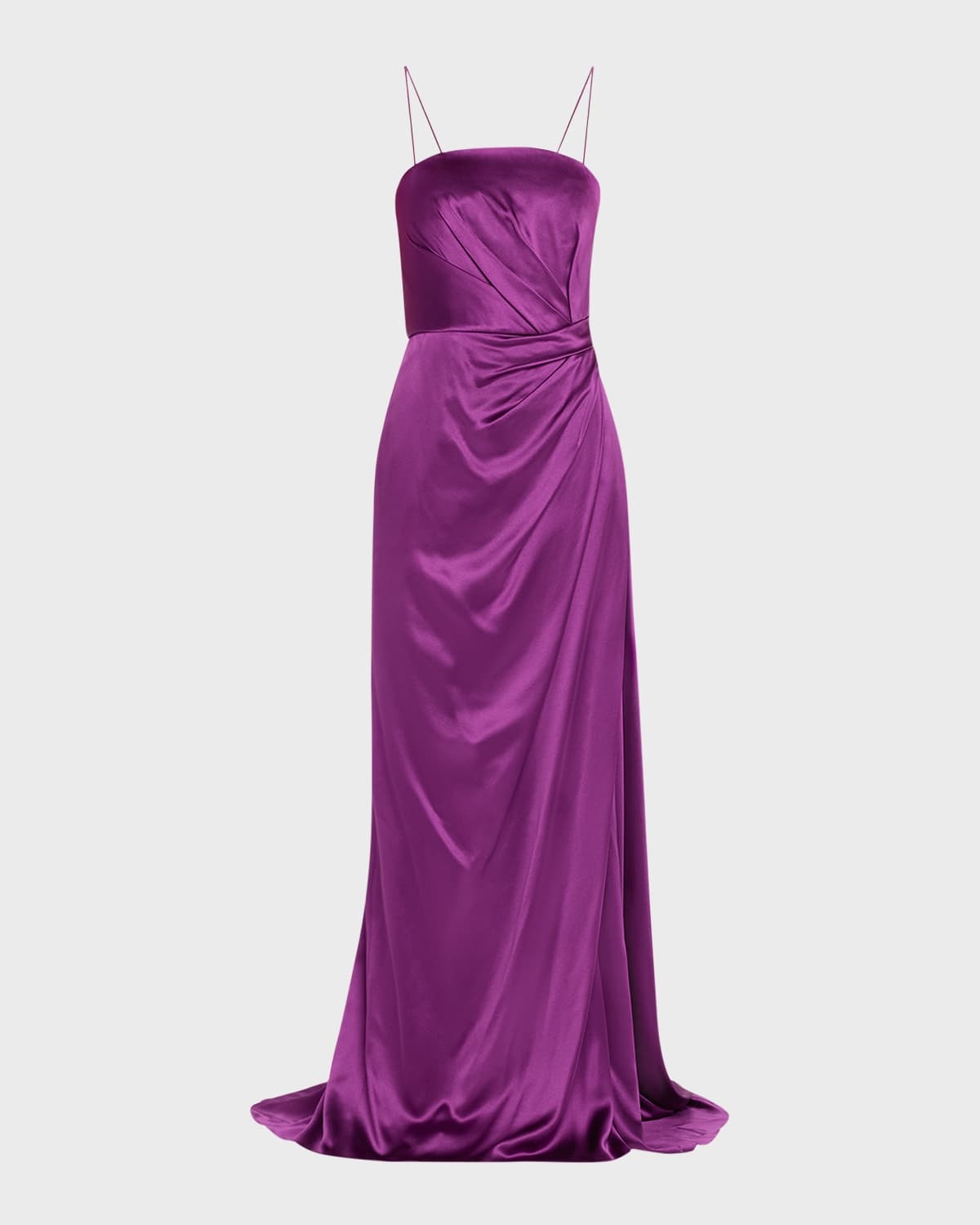 Strapless Satin Hand-Draped Gown with Slit - 1