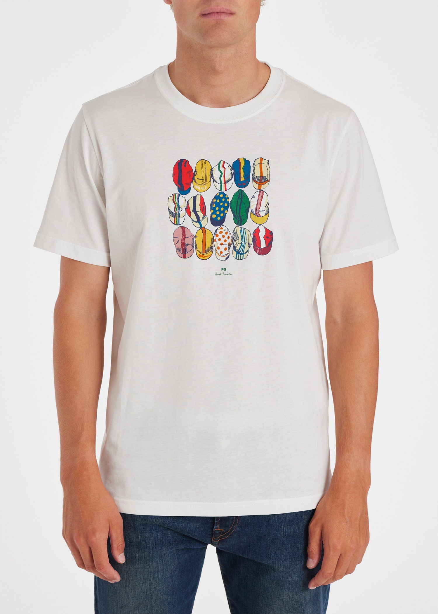 White 'Cycling Caps' Cotton T-Shirt - 4